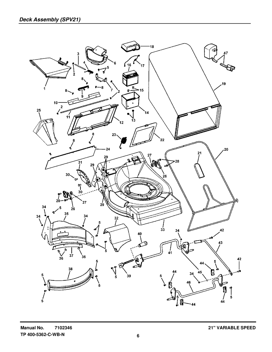 Briggs & Stratton NSPV21675E manual Deck Assembly SPV21 