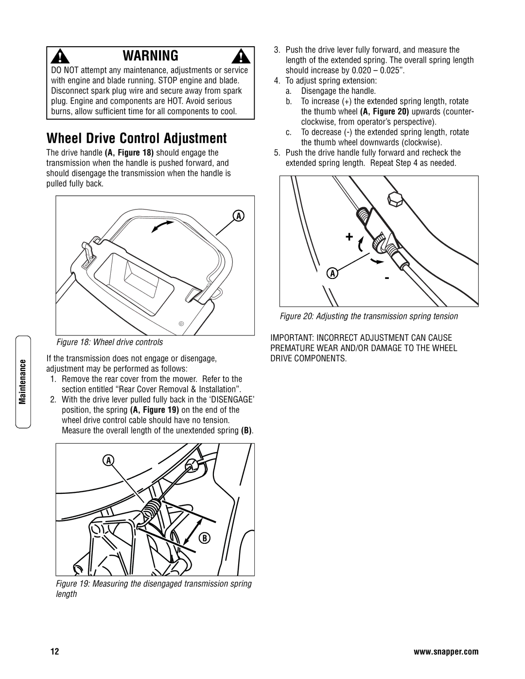 Briggs & Stratton NSPVH21675 specifications Wheel Drive Control Adjustment, Wheel drive controls 