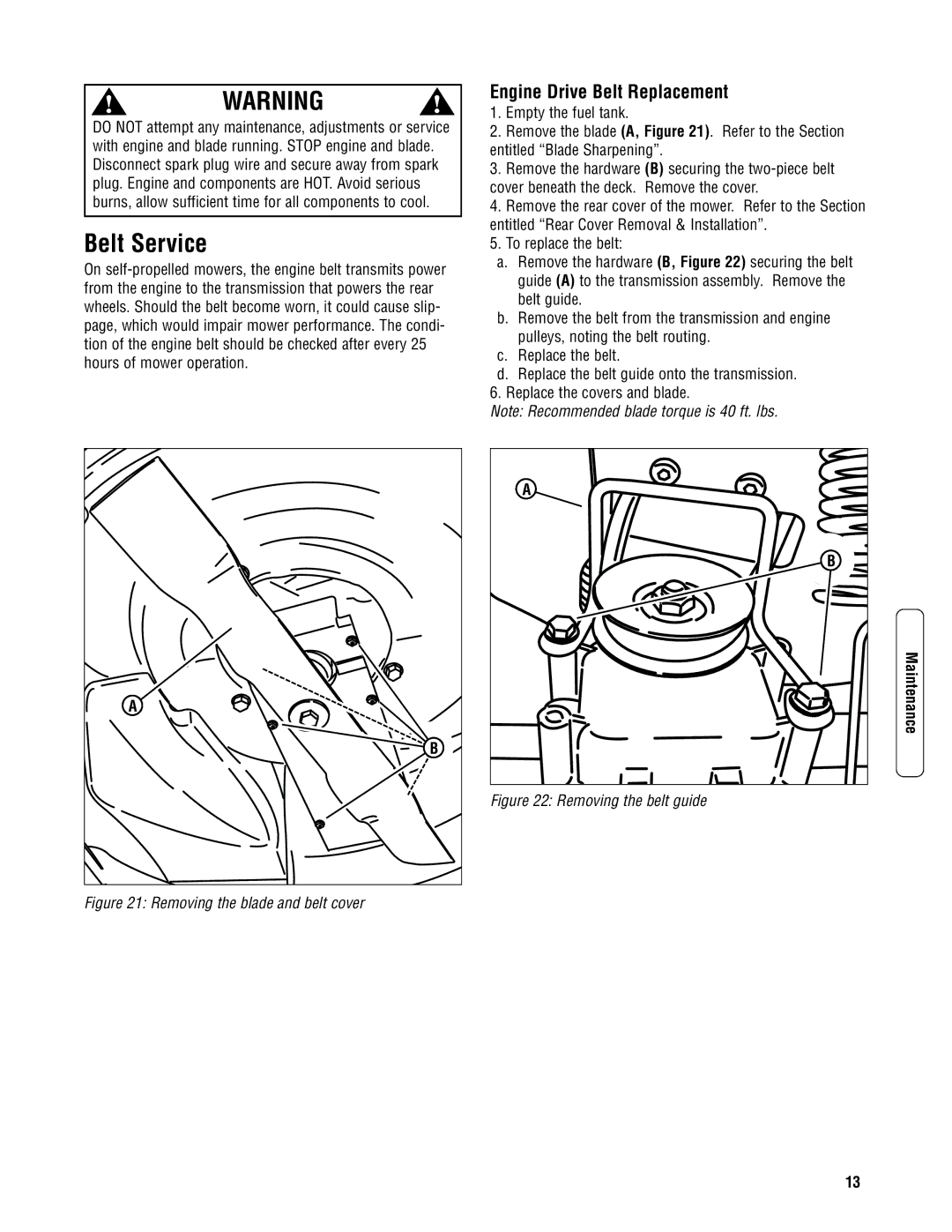 Briggs & Stratton NSPVH21675 specifications Belt Service, Engine Drive Belt Replacement 