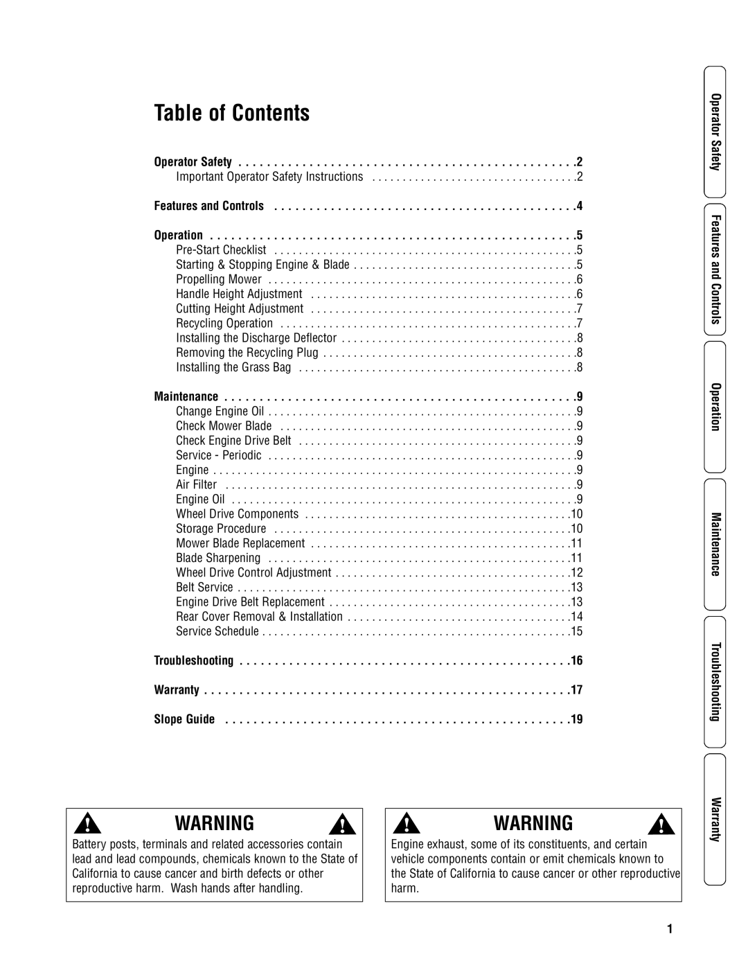 Briggs & Stratton NSPVH21675 specifications Table of Contents 