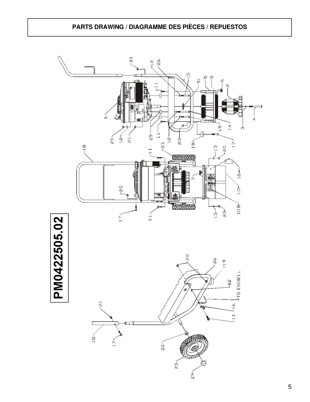 Briggs & Stratton PM0422505.02 manual Parts Drawing / Diagramme DES Pièces / Repuestos 