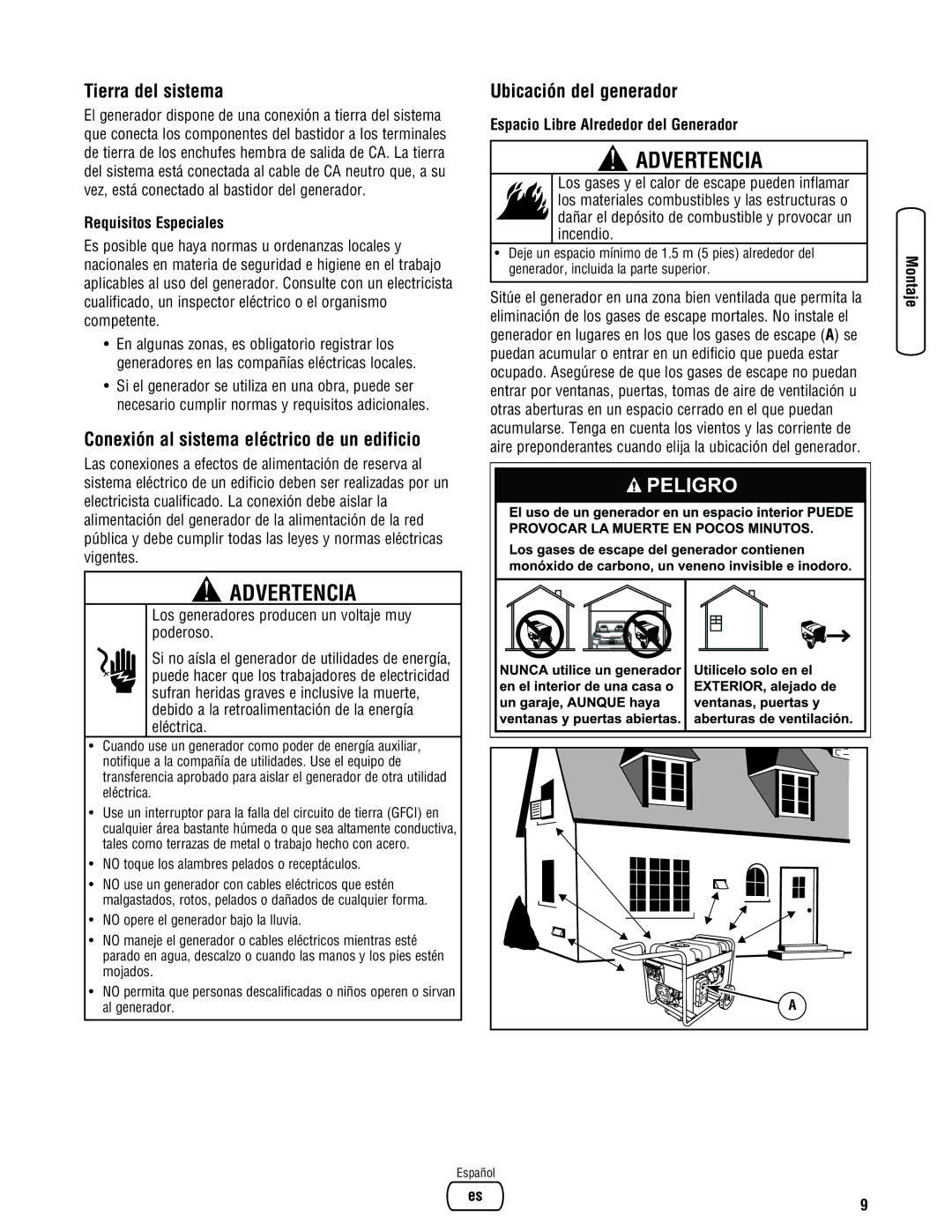 Briggs & Stratton Portable Generator manual Tierra del sistema, Conexión al sistema eléctrico de un edificio 