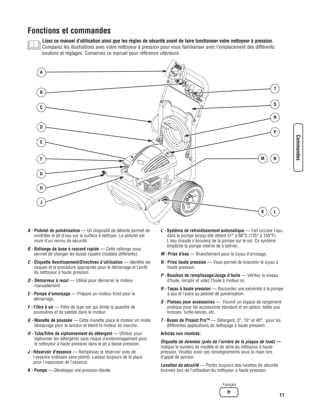 Briggs & Stratton Pressure Washer manual Fonctions et commandes 