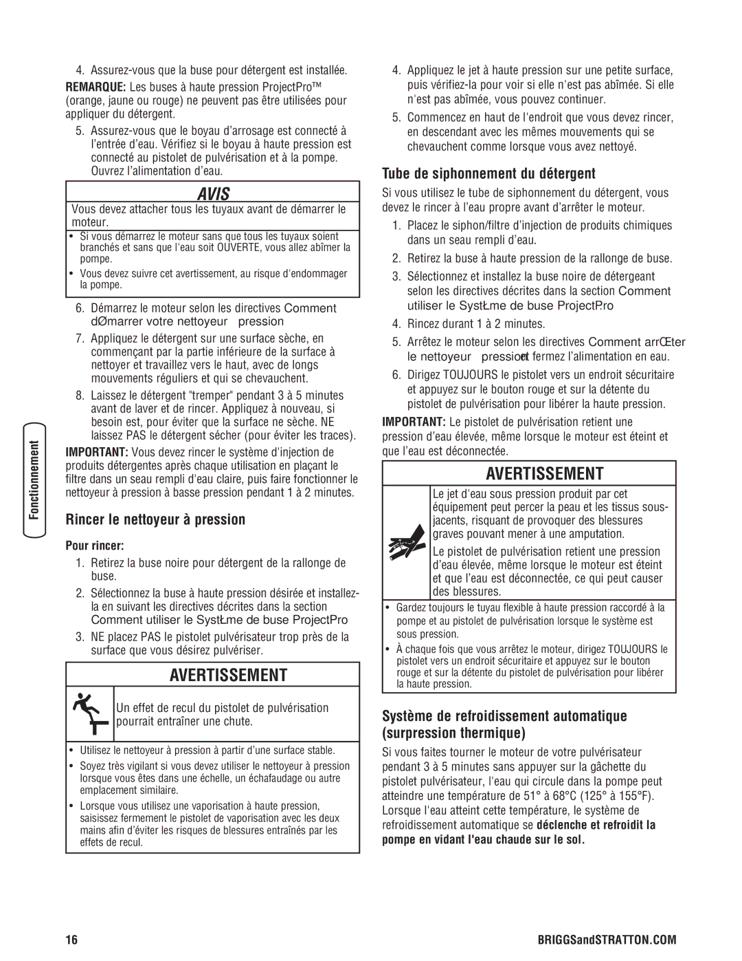 Briggs & Stratton Pressure Washer manual Rincer le nettoyeur à pression, Tube de siphonnement du détergent, Pour rincer 