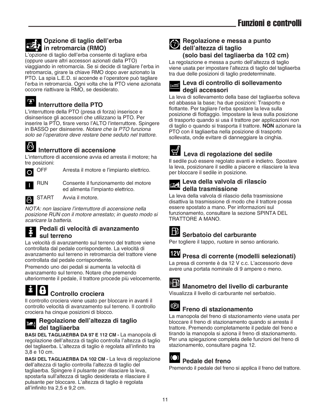 Briggs & Stratton Printer instruction sheet Funzioni e controlli 