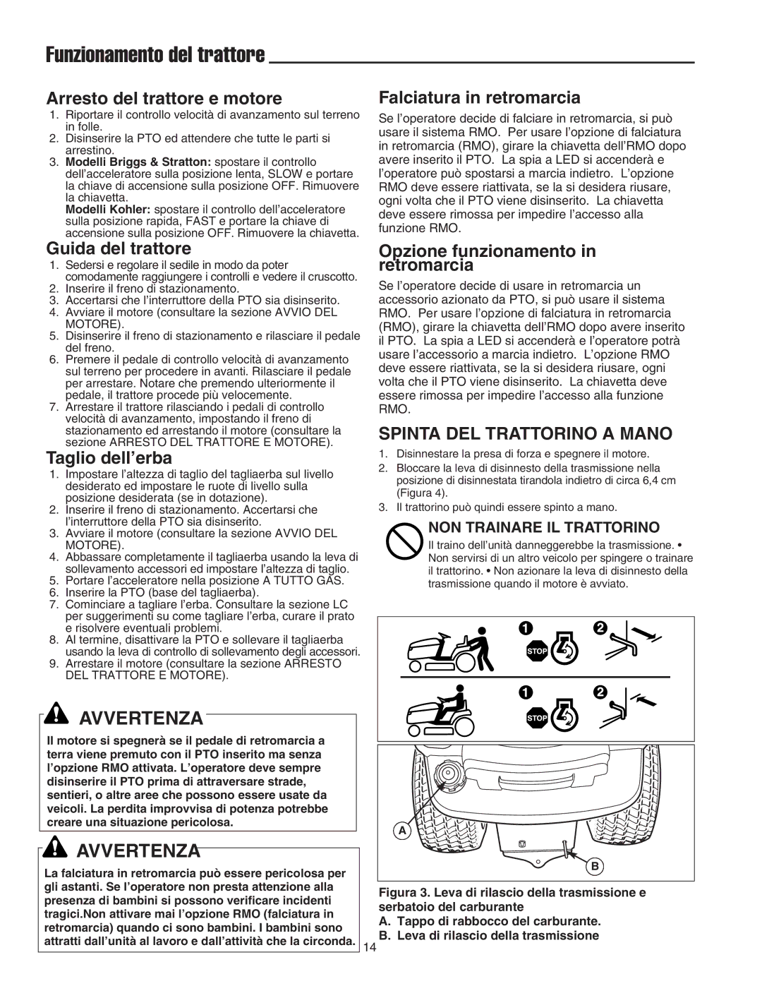 Briggs & Stratton Printer instruction sheet Funzionamento del trattore 