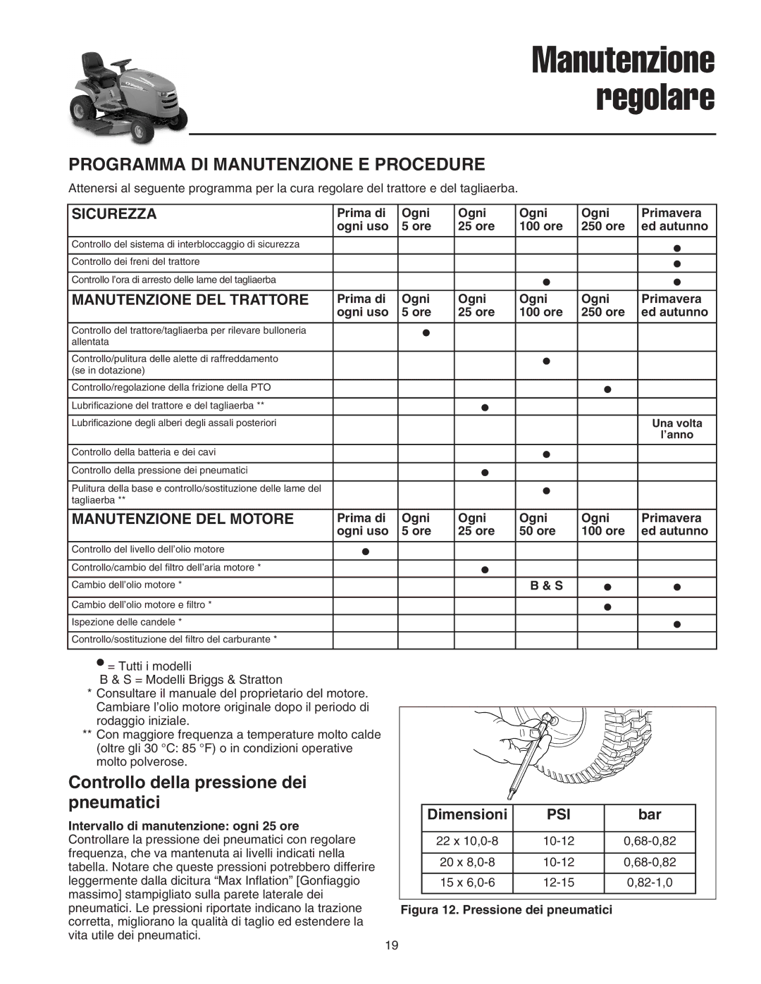 Briggs & Stratton Printer Controllo della pressione dei pneumatici, Sicurezza, Manutenzione DEL Trattore, Psi 