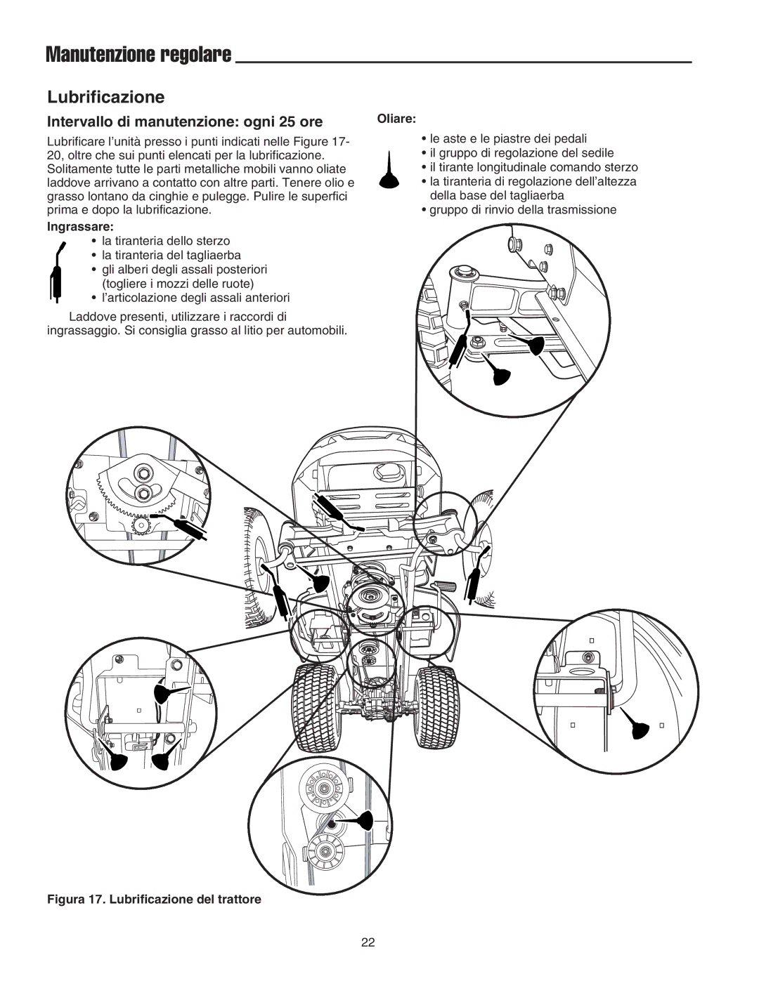 Briggs & Stratton Printer instruction sheet Lubrificazione, Intervallo di manutenzione ogni 25 ore, Ingrassare 