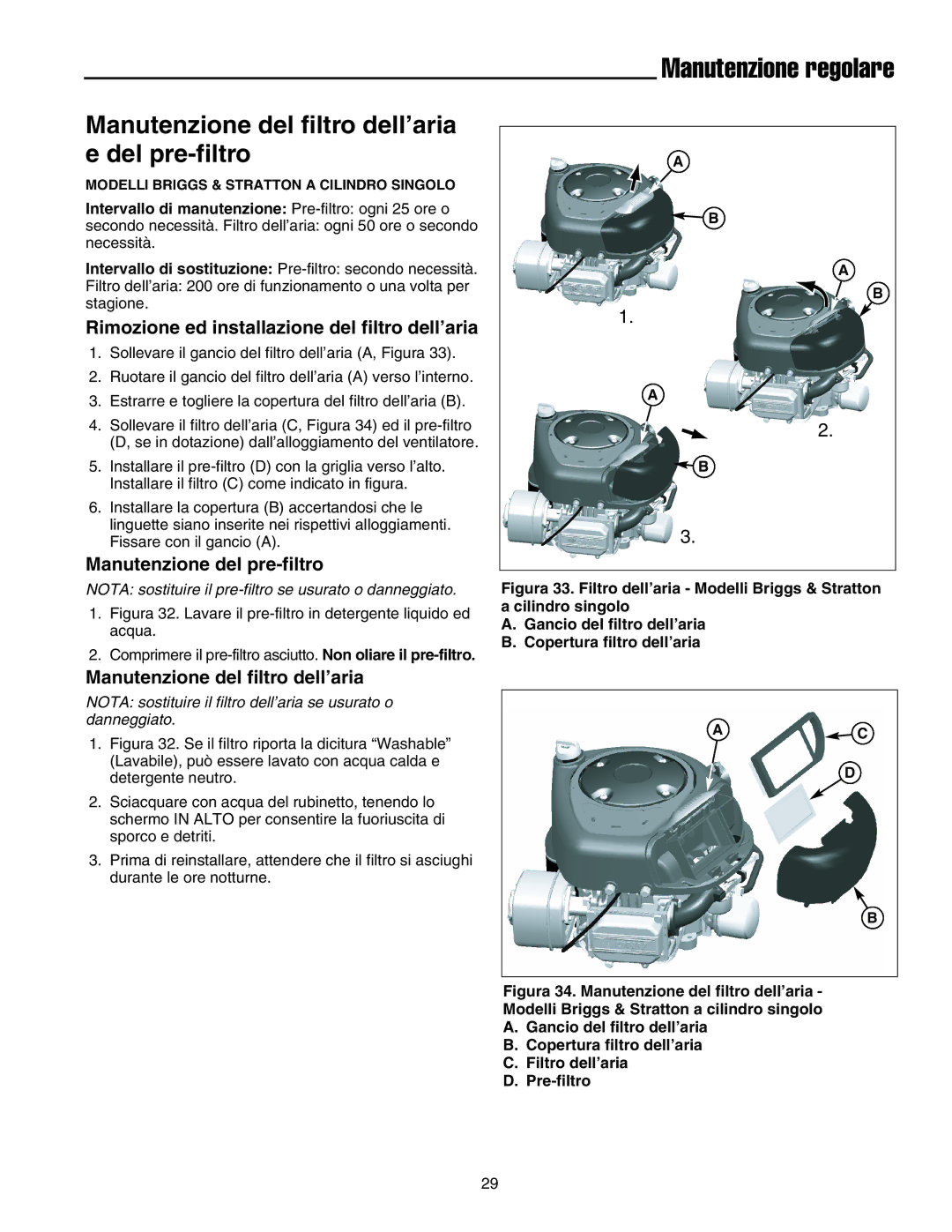 Briggs & Stratton Printer instruction sheet Modelli Briggs & Stratton a Cilindro Singolo 