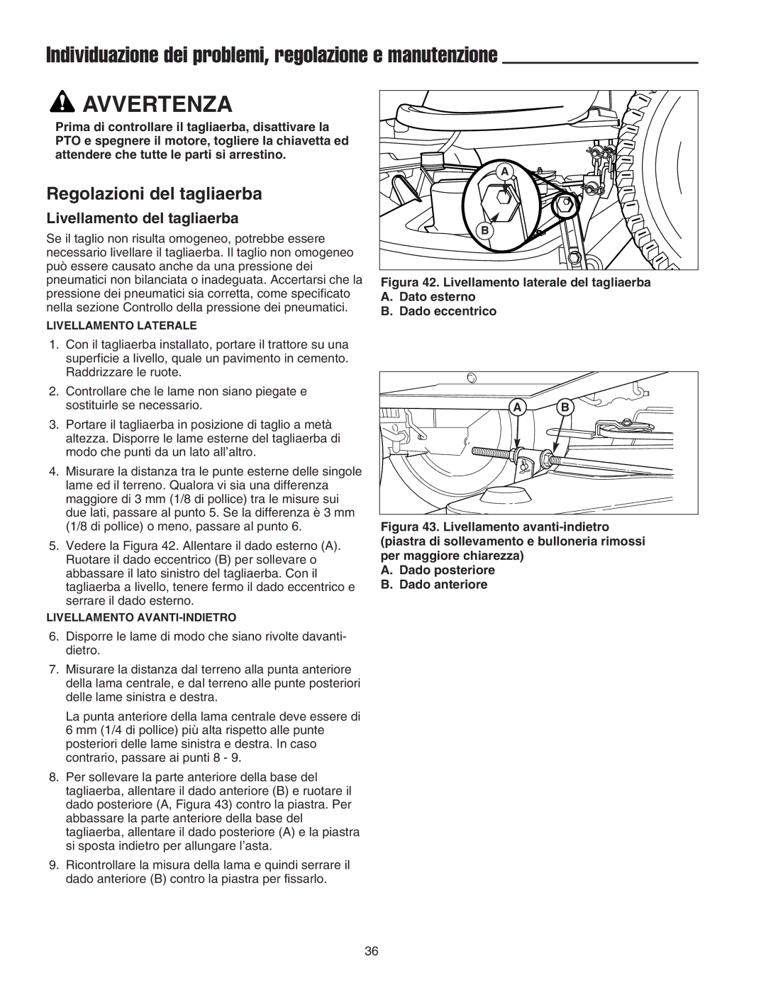 Briggs & Stratton Printer instruction sheet Regolazioni del tagliaerba, Livellamento del tagliaerba 