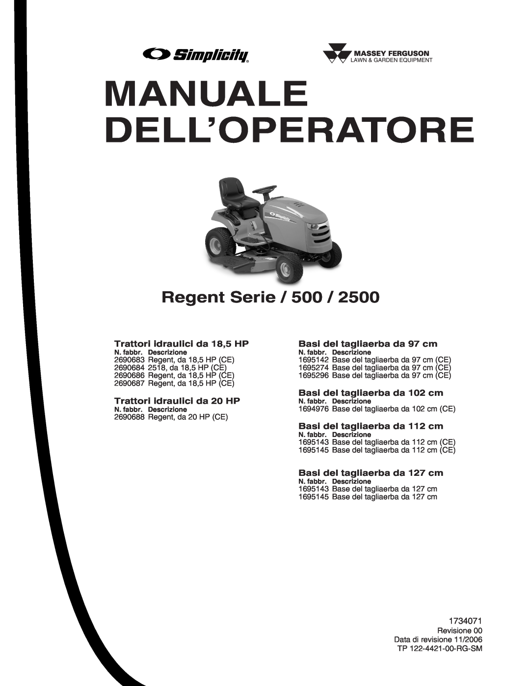 Briggs & Stratton Printer instruction sheet Regent Serie / 500, Manuale Dell’Operatore 