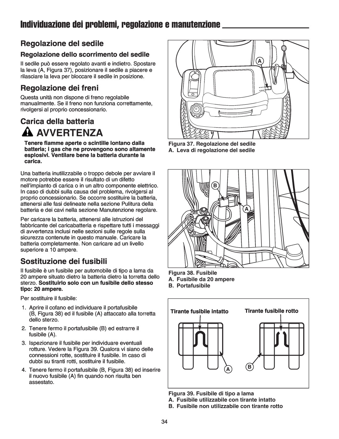 Briggs & Stratton Printer Individuazione dei problemi, regolazione e manutenzione, Regolazione del sedile, Avvertenza 