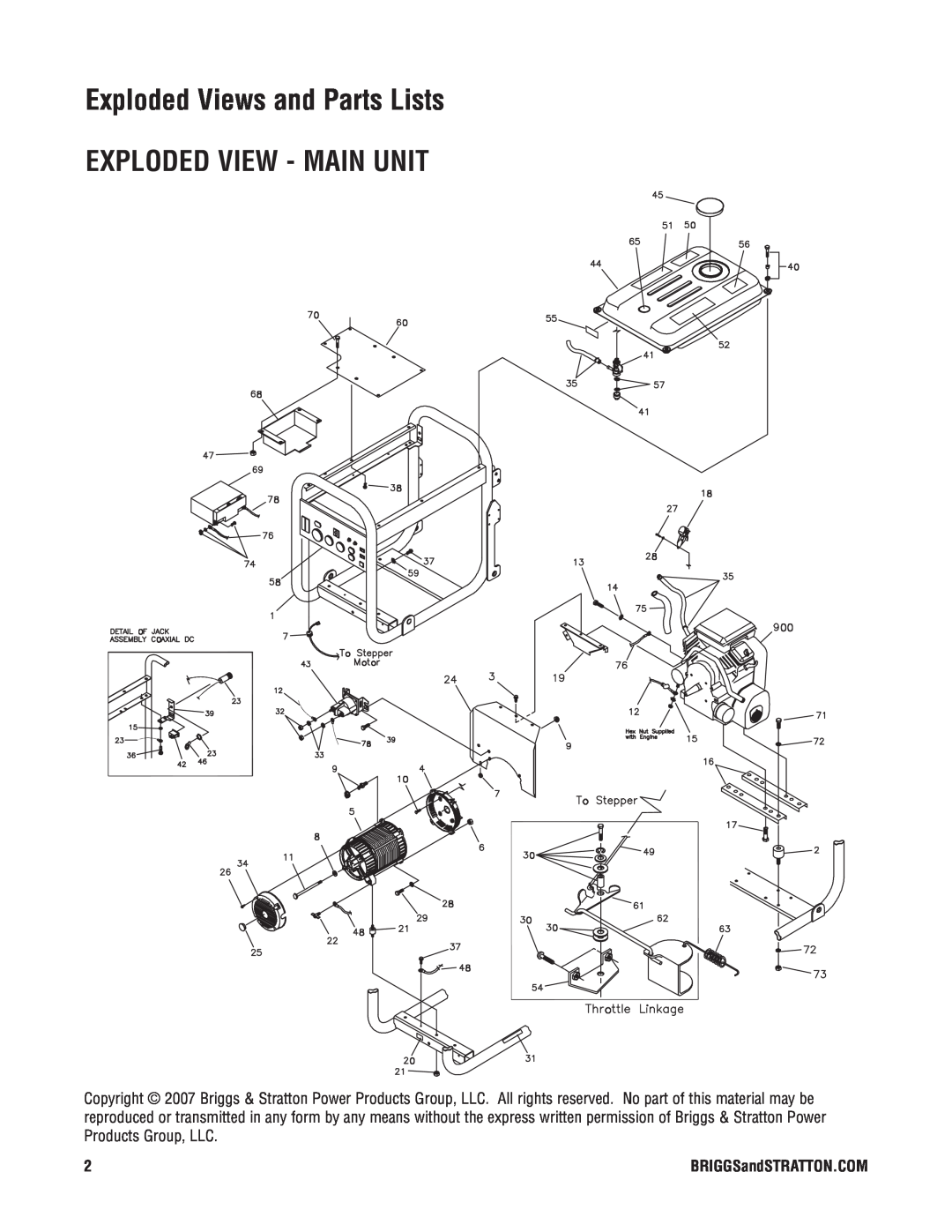 Briggs & Stratton PRO 10000 manual Exploded Views and Parts Lists, Exploded View - Main Unit, BRIGGSandSTRATTON.COM 