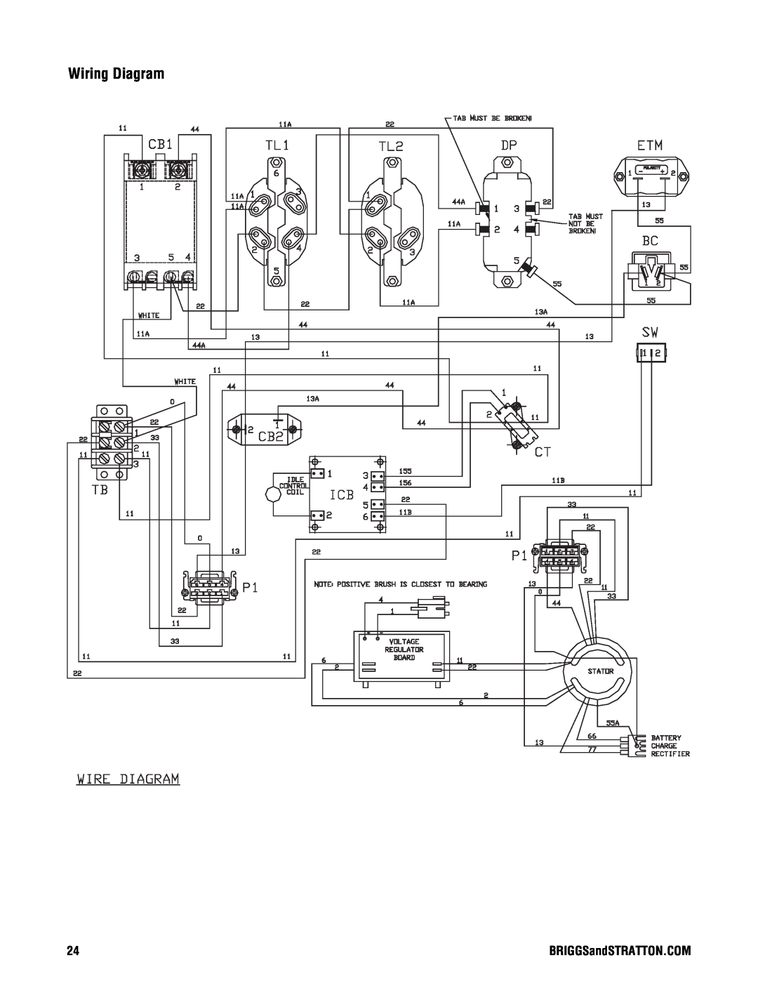 Briggs & Stratton PRO4000 manual Wiring Diagram, BRIGGSandSTRATTON.COM 