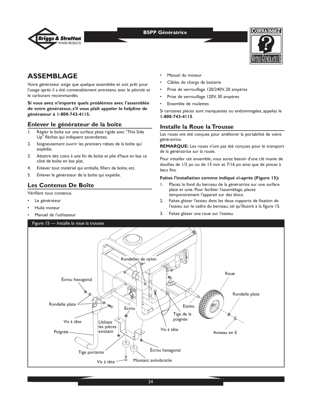 Briggs & Stratton PRO4000 owner manual Assemblage, Enlever le générateur de la boite, Les Contenus De Boîte 