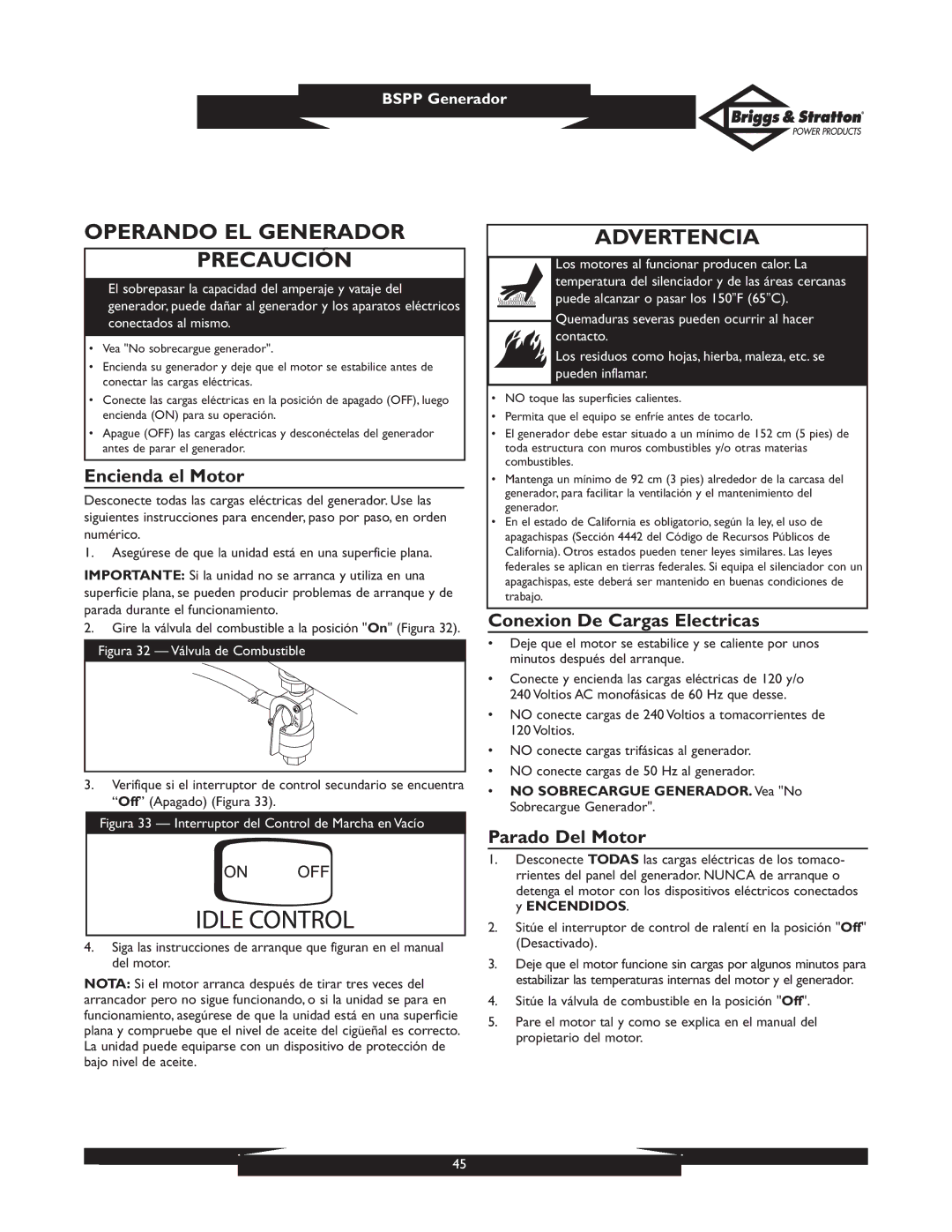 Briggs & Stratton PRO4000 owner manual Operando EL Generador Precaución, Encienda el Motor, Conexion De Cargas Electricas 