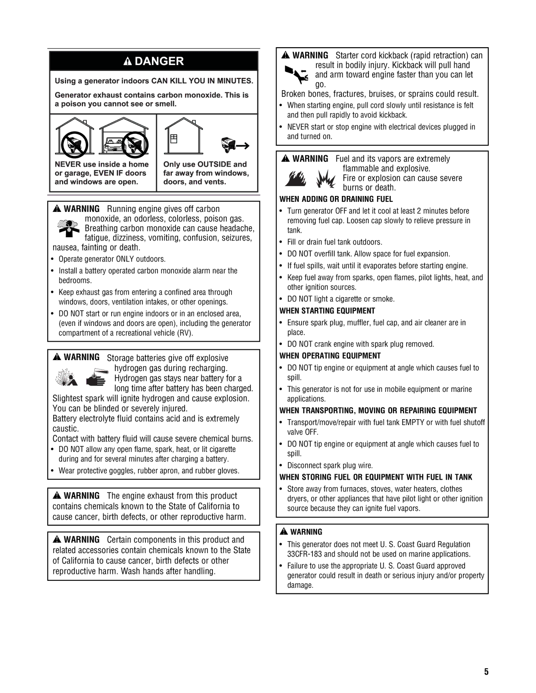 Briggs & Stratton PRO4000 manual Monoxide, an odorless, colorless, poison gas, Nausea, fainting or death 