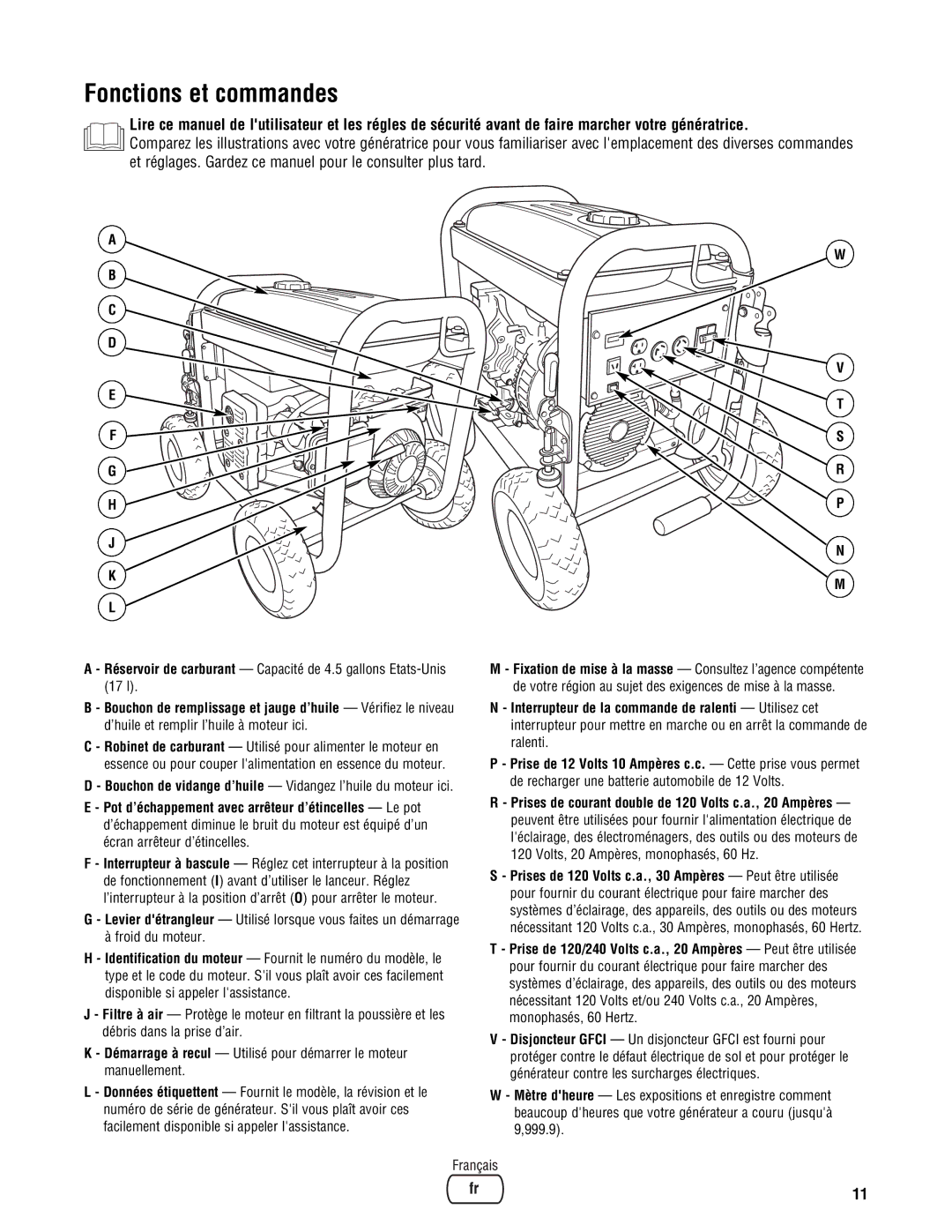 Briggs & Stratton PRO4000 manual Fonctions et commandes 