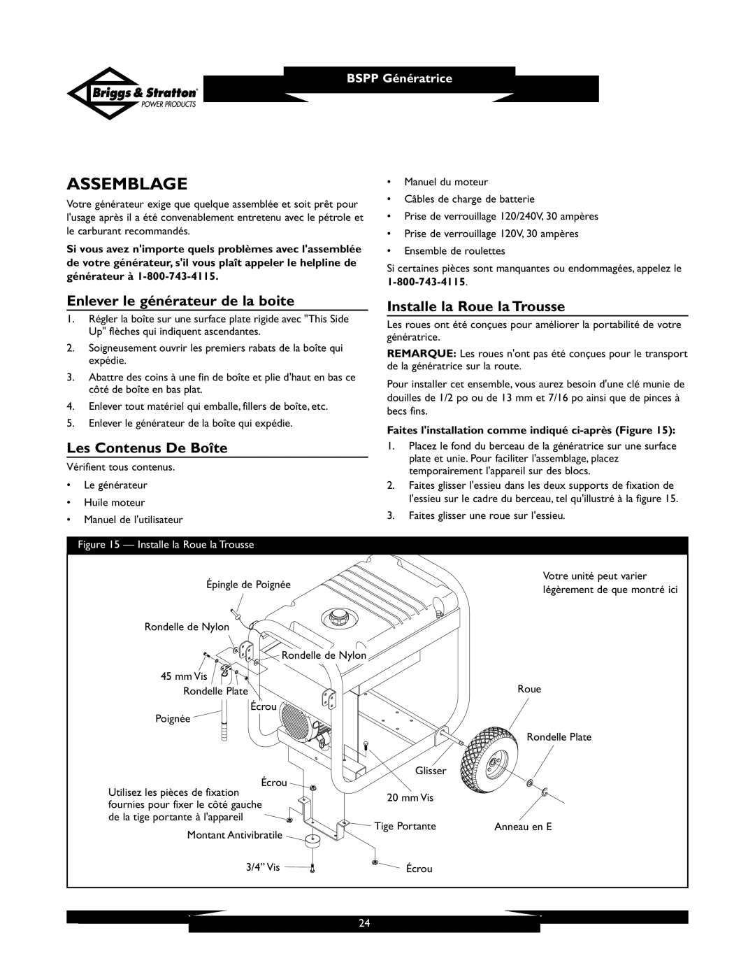 Briggs & Stratton PRO6500 owner manual Assemblage, Enlever le générateur de la boite, Les Contenus De Boîte 