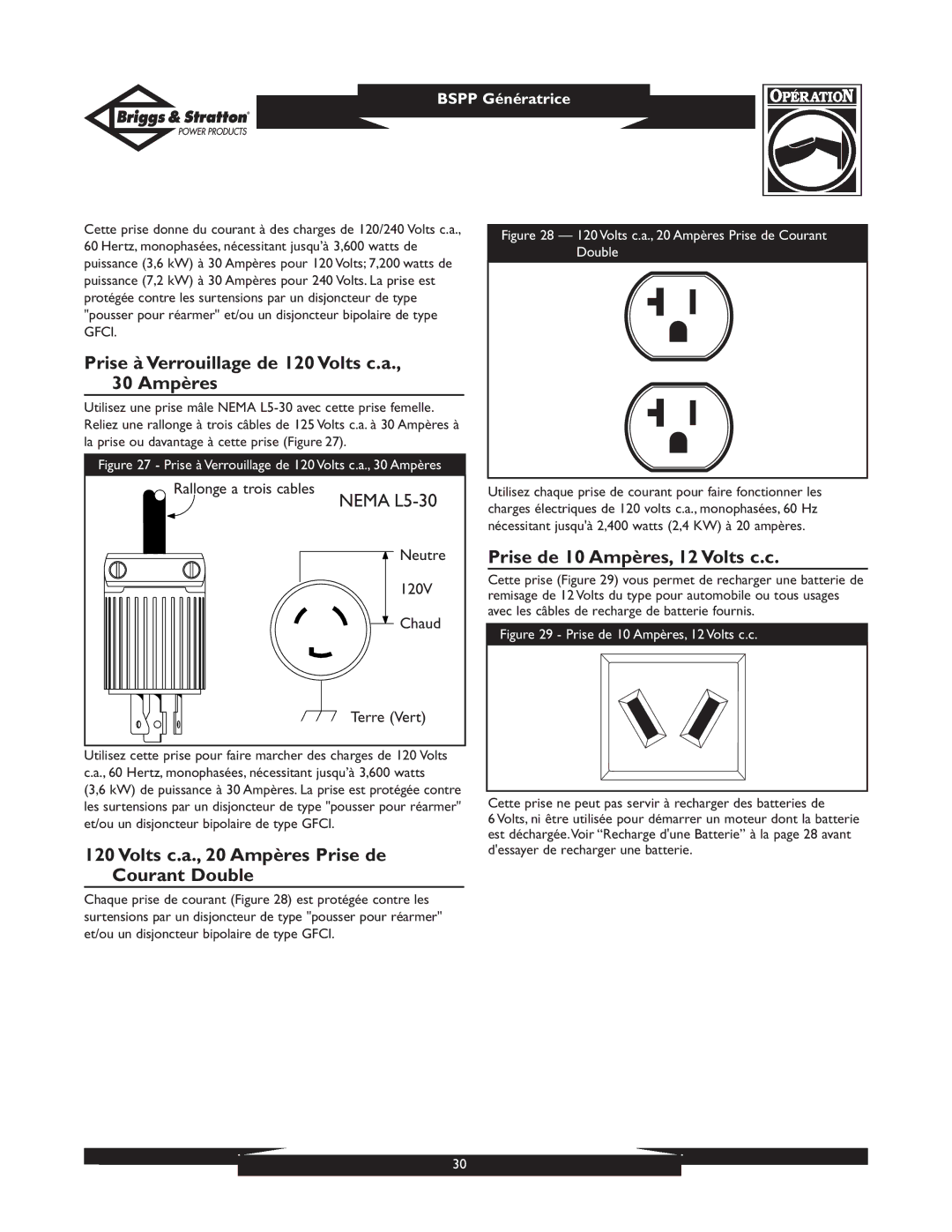 Briggs & Stratton PRO8000 01934 Prise à Verrouillage de 120 Volts c.a., 30 Ampères, Prise de 10 Ampères, 12 Volts c.c 