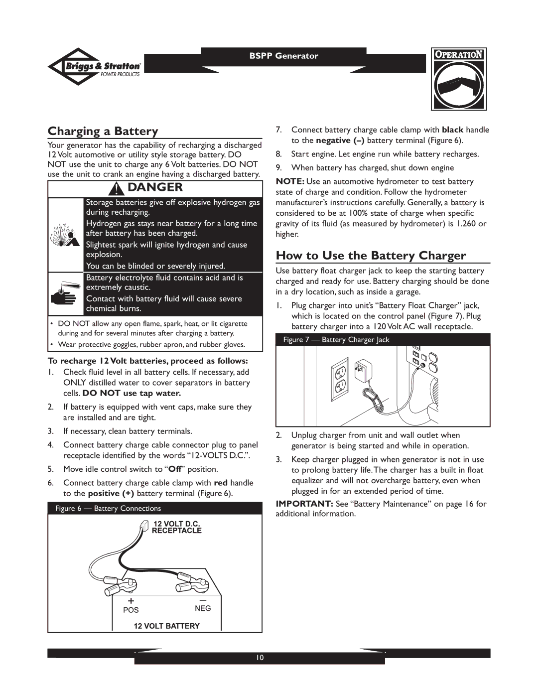 Briggs & Stratton PRO8000 owner manual Charging a Battery, How to Use the Battery Charger 