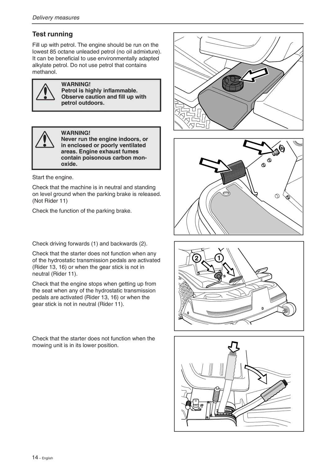 Briggs & Stratton RIDER 11 BIO, RIDER 16, RIDER 13 BIO manual Test running 