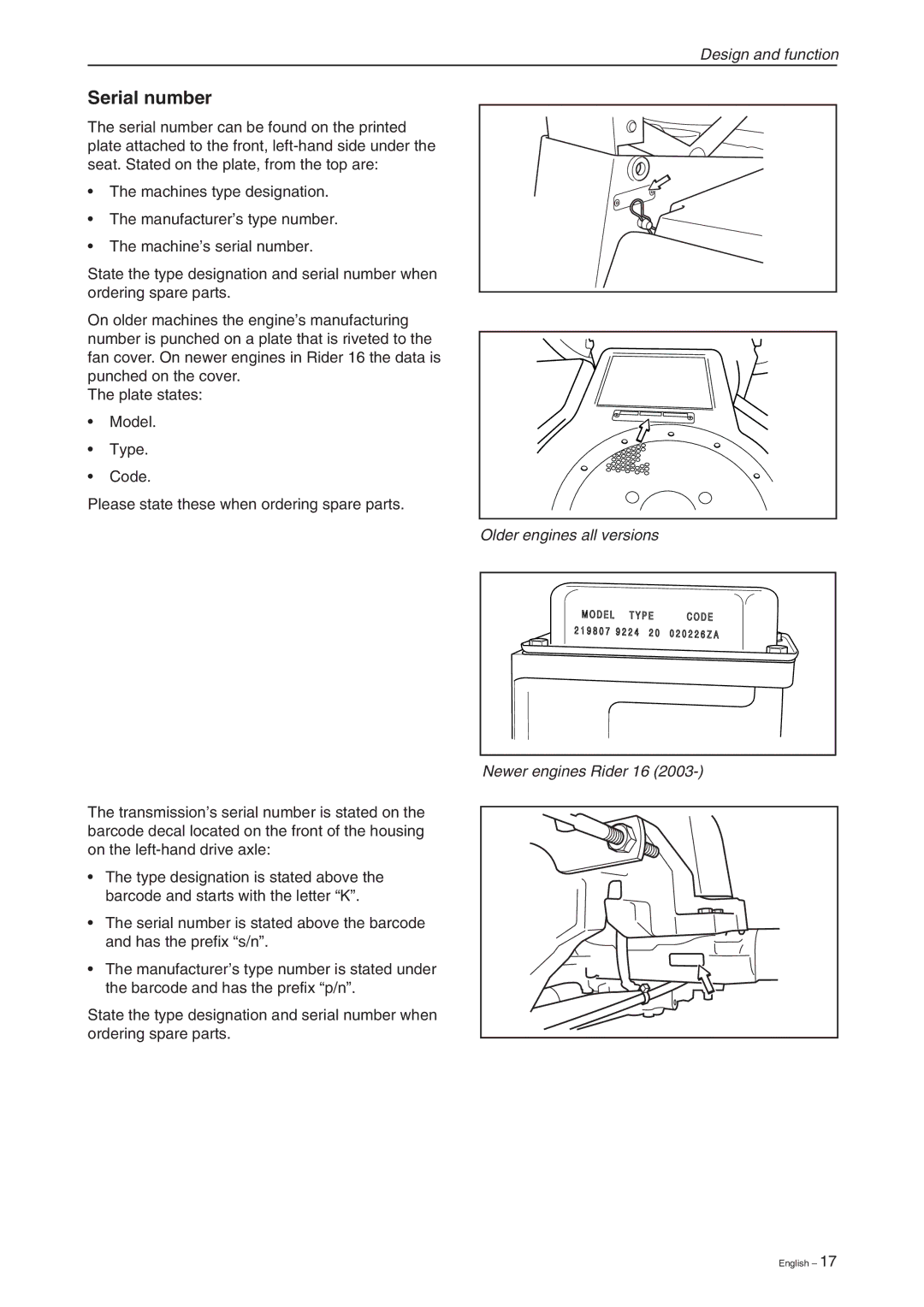 Briggs & Stratton RIDER 11 BIO, RIDER 16, RIDER 13 BIO manual Serial number 