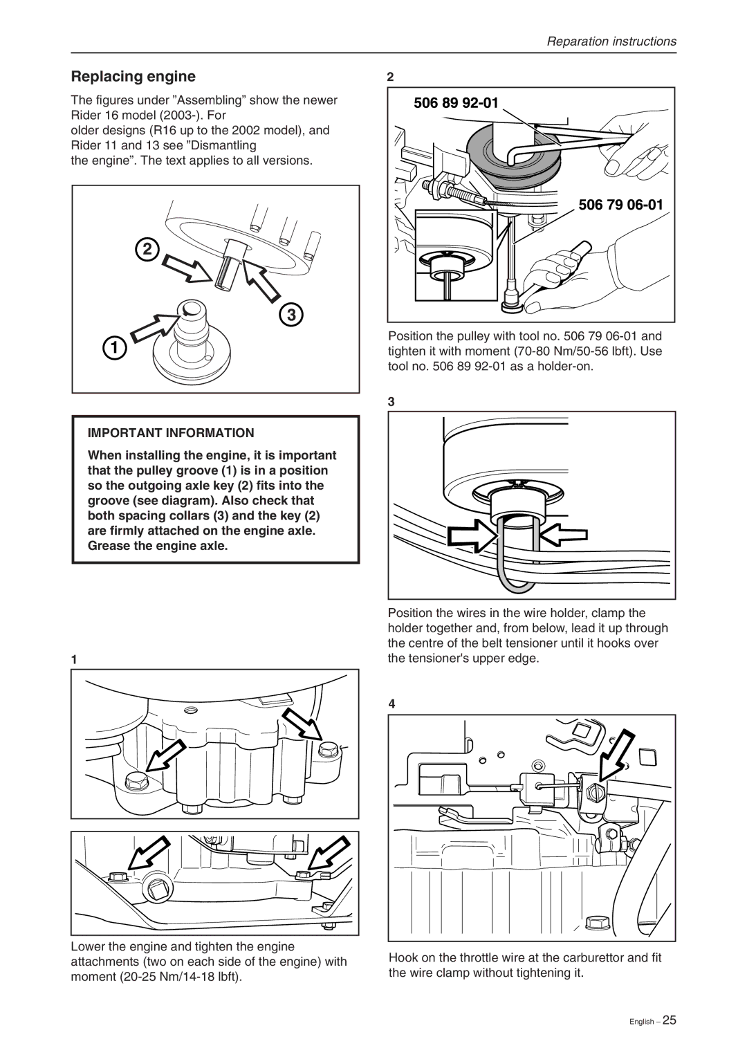 Briggs & Stratton RIDER 16, RIDER 11 BIO, RIDER 13 BIO manual Replacing engine 