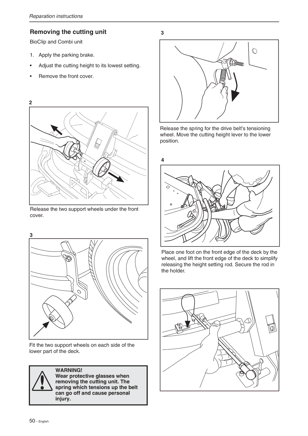 Briggs & Stratton RIDER 16, RIDER 11 BIO, RIDER 13 BIO manual Removing the cutting unit 