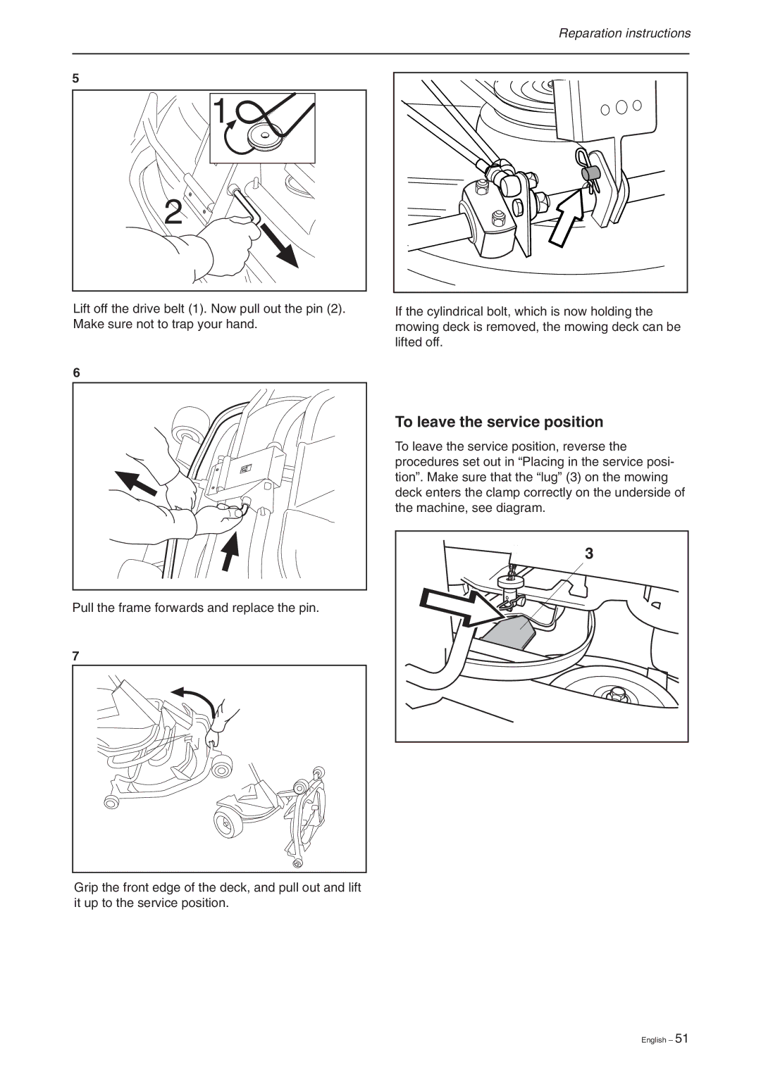 Briggs & Stratton RIDER 13 BIO, RIDER 11 BIO, RIDER 16 manual To leave the service position 