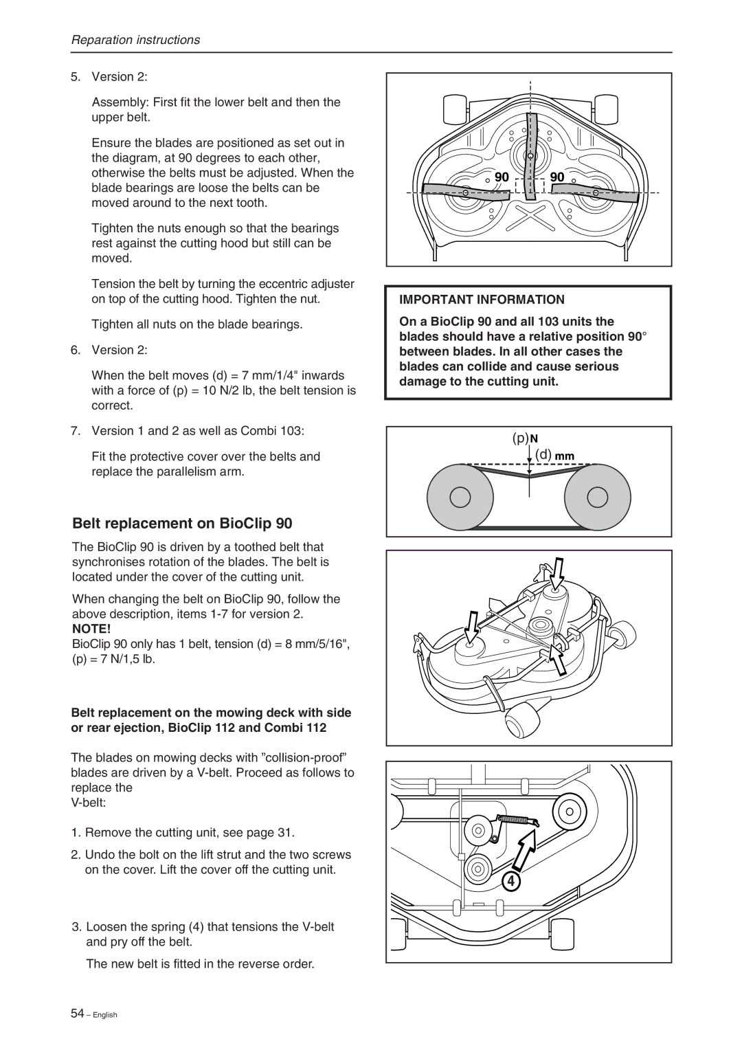 Briggs & Stratton RIDER 11 BIO, RIDER 16, RIDER 13 BIO manual Belt replacement on BioClip 