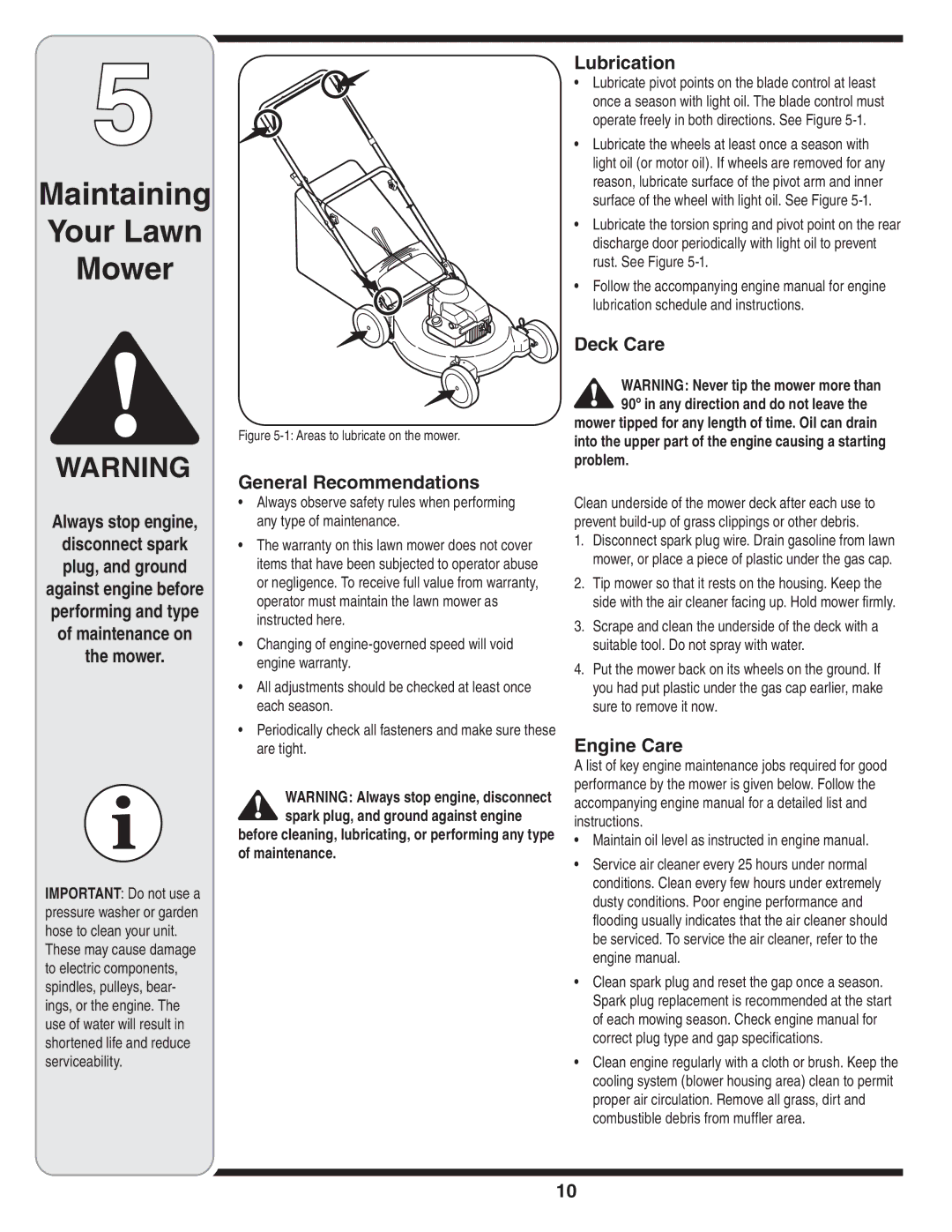 Briggs & Stratton Series 410 thru 420 warranty Maintaining Your Lawn Mower 