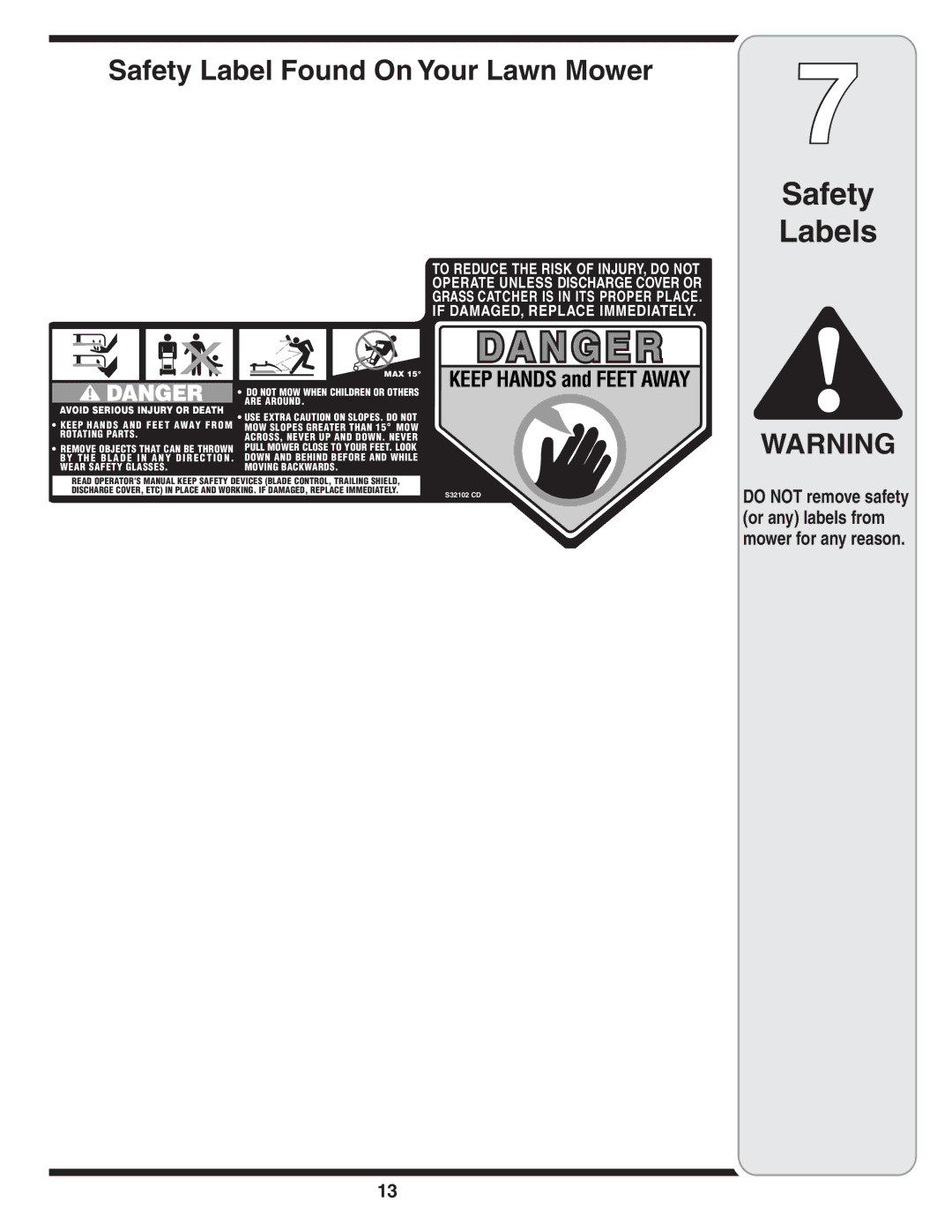 Briggs & Stratton Series 410 thru 420 warranty Safety Labels, Safety Label Found On Your Lawn Mower 