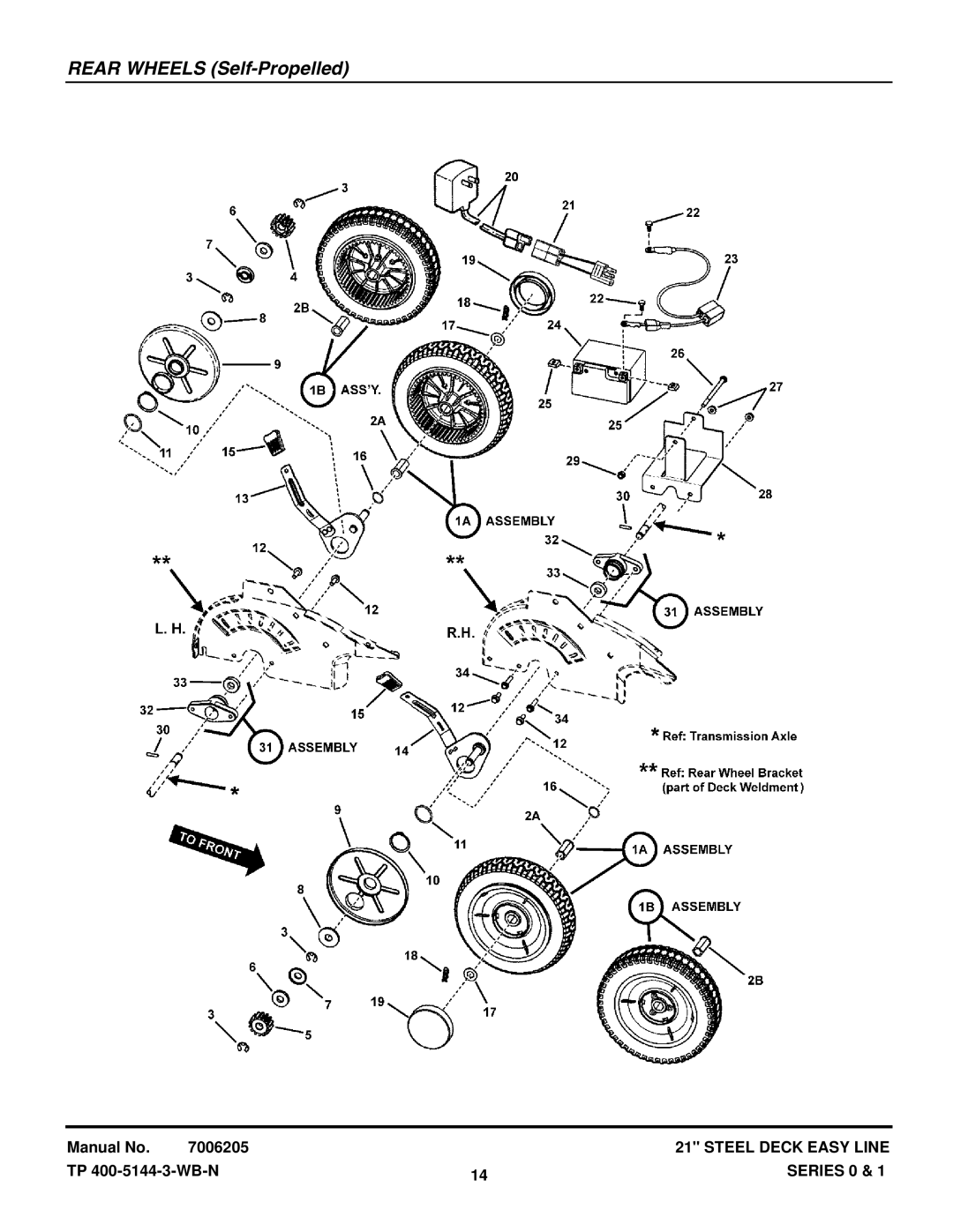 Briggs & Stratton S21 (7800003), S211, SPV21E1, SPV211E, SP211 (7800167), SP21 (7800004) manual Rear Wheels Self-Propelled 