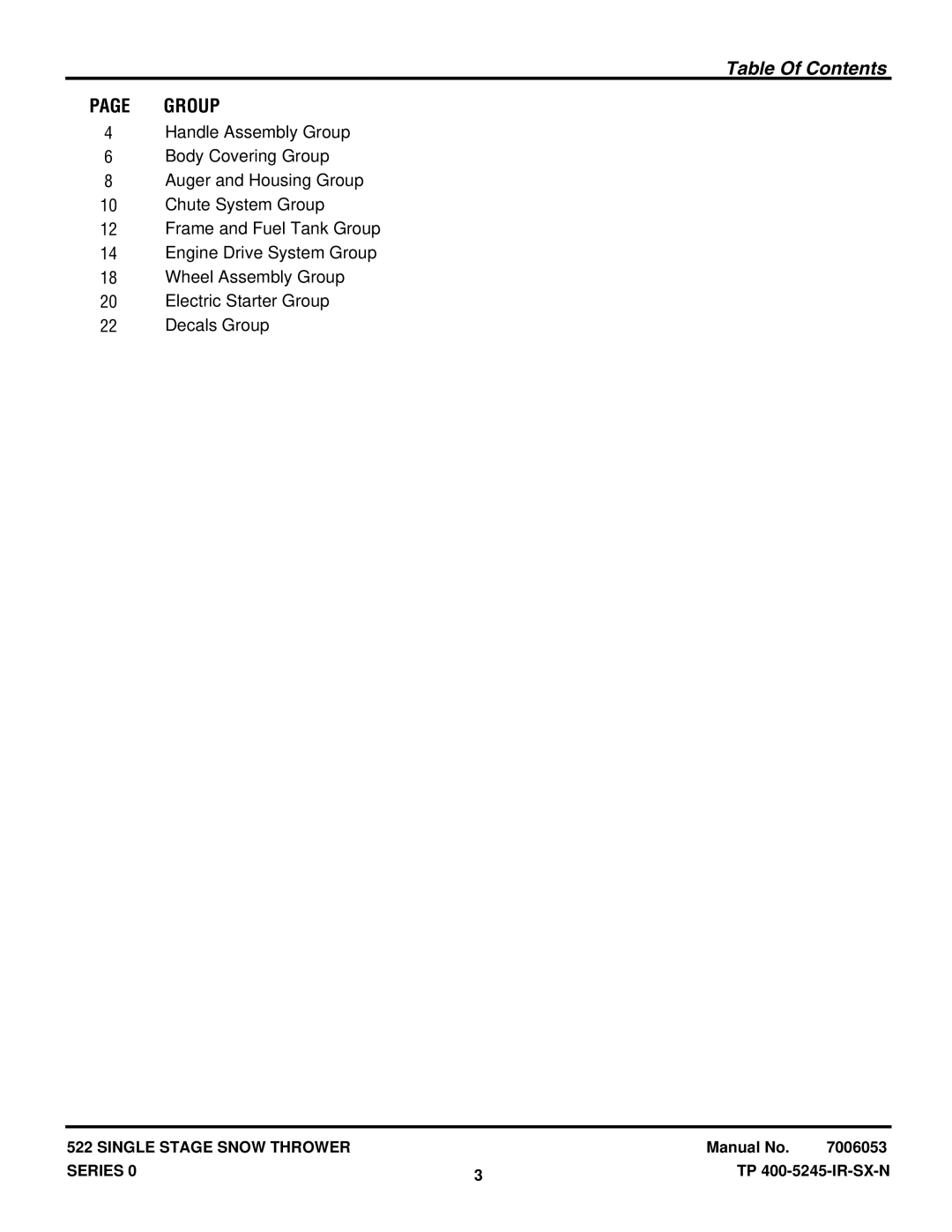 Briggs & Stratton ESS50220E manual Table Of Contents 