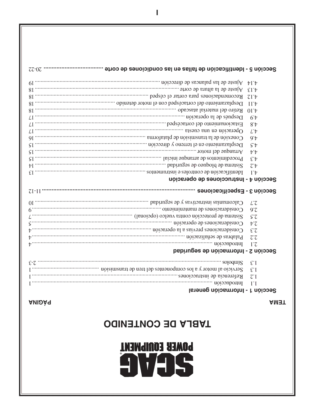 Briggs & Stratton SZC Contenido DE Tabla, Operación de Instrucciones 4 Sección, Especificaciones 3 Sección 