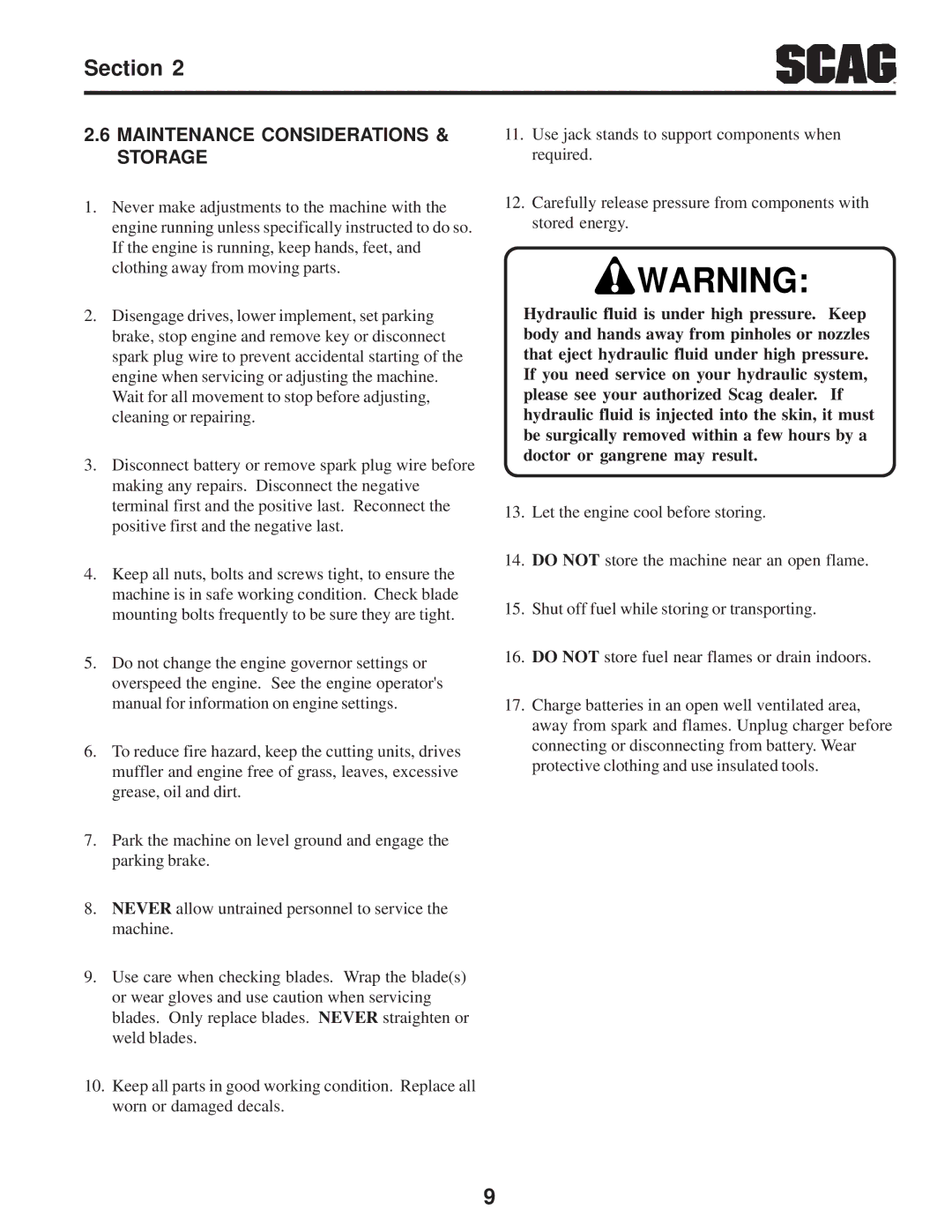 Briggs & Stratton SZC operating instructions Maintenance Considerations & Storage 