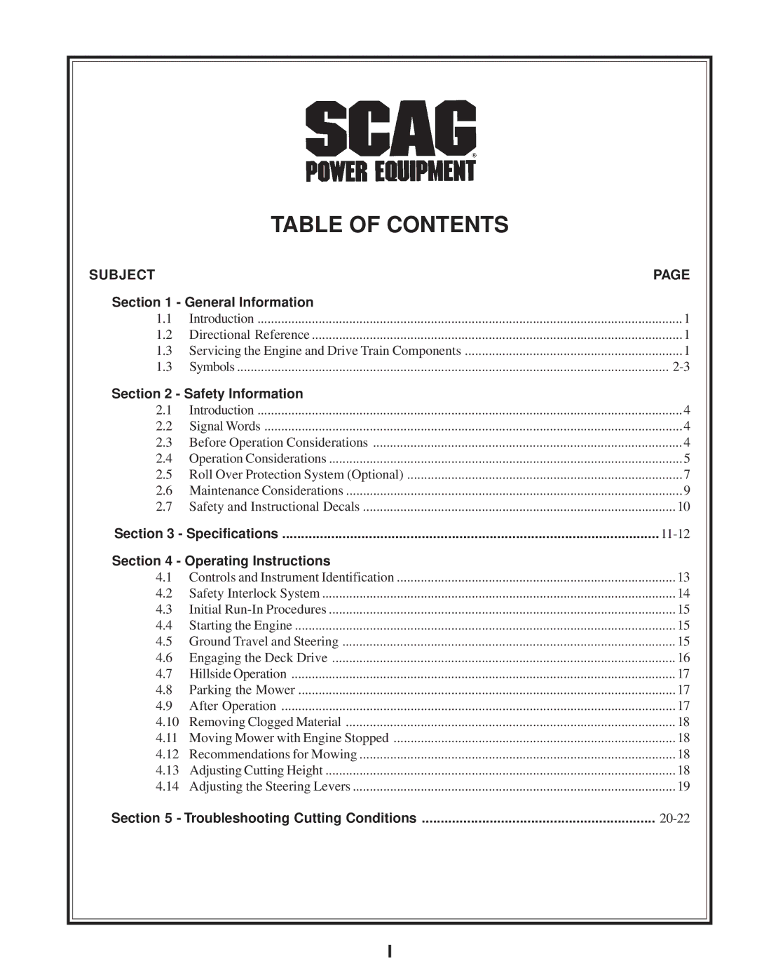 Briggs & Stratton SZC operating instructions Table of Contents 