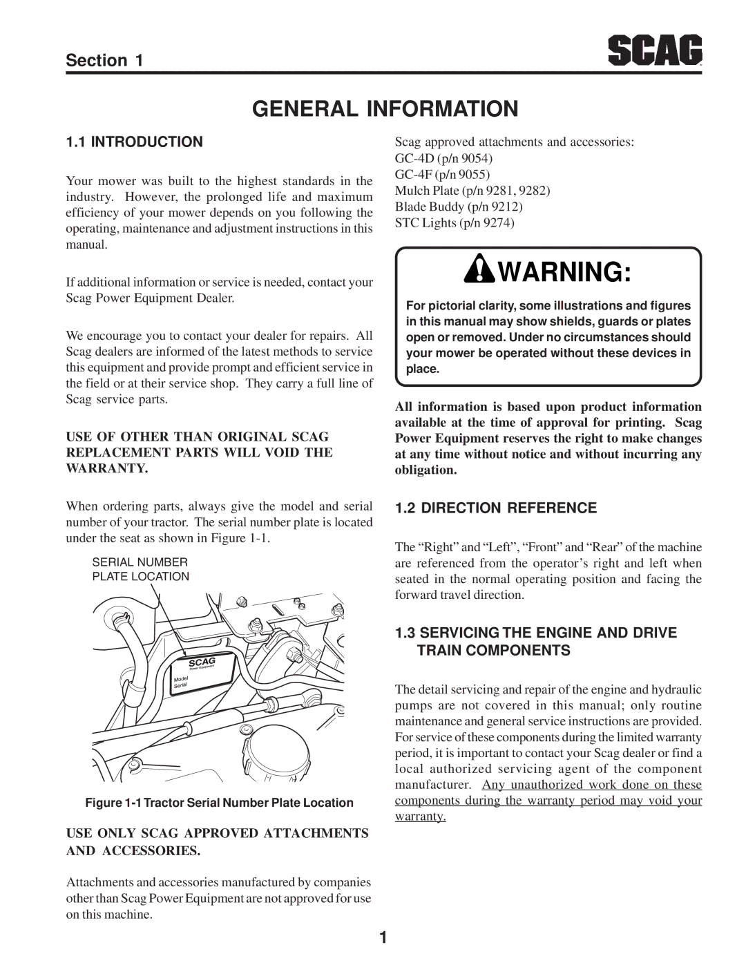 Briggs & Stratton SZC operating instructions General Information, Introduction, Direction Reference 