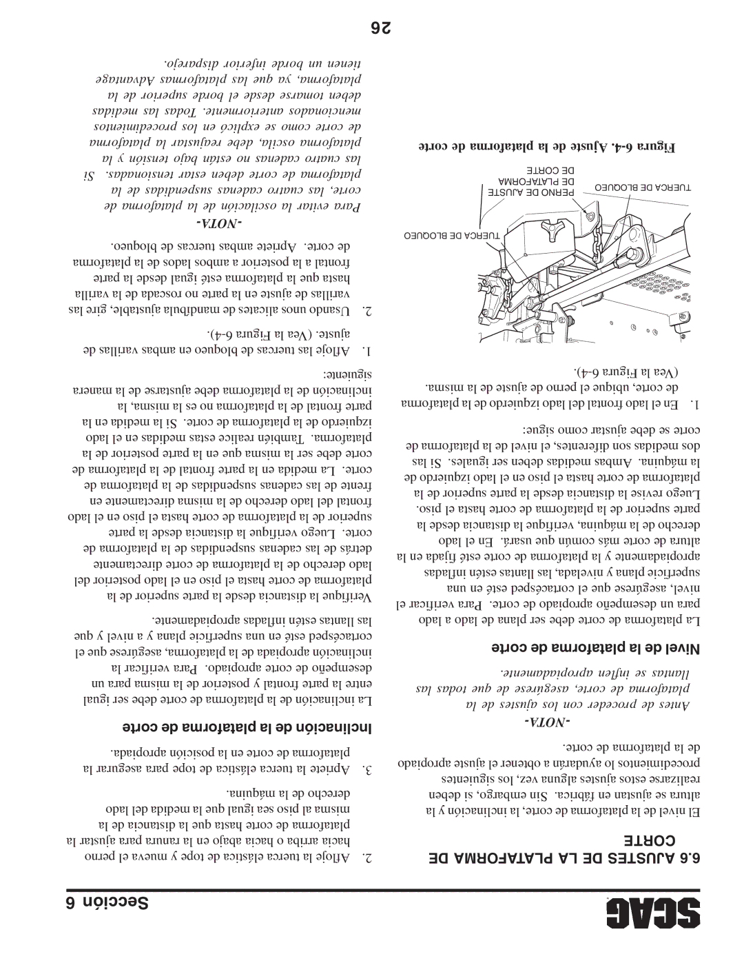 Briggs & Stratton SZC operating instructions Corte de plataforma la de Inclinación, Corte de plataforma la de Nivel 