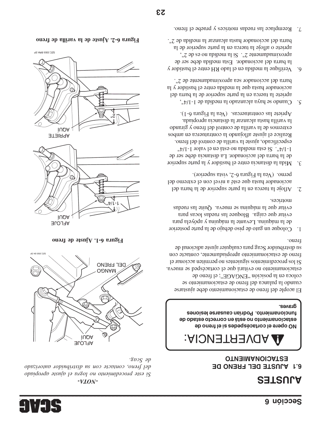 Briggs & Stratton SZC Ajustes, Estacionamiento DE Freno DEL Ajuste, Freno de varilla la de Ajuste .2-6 Figura 