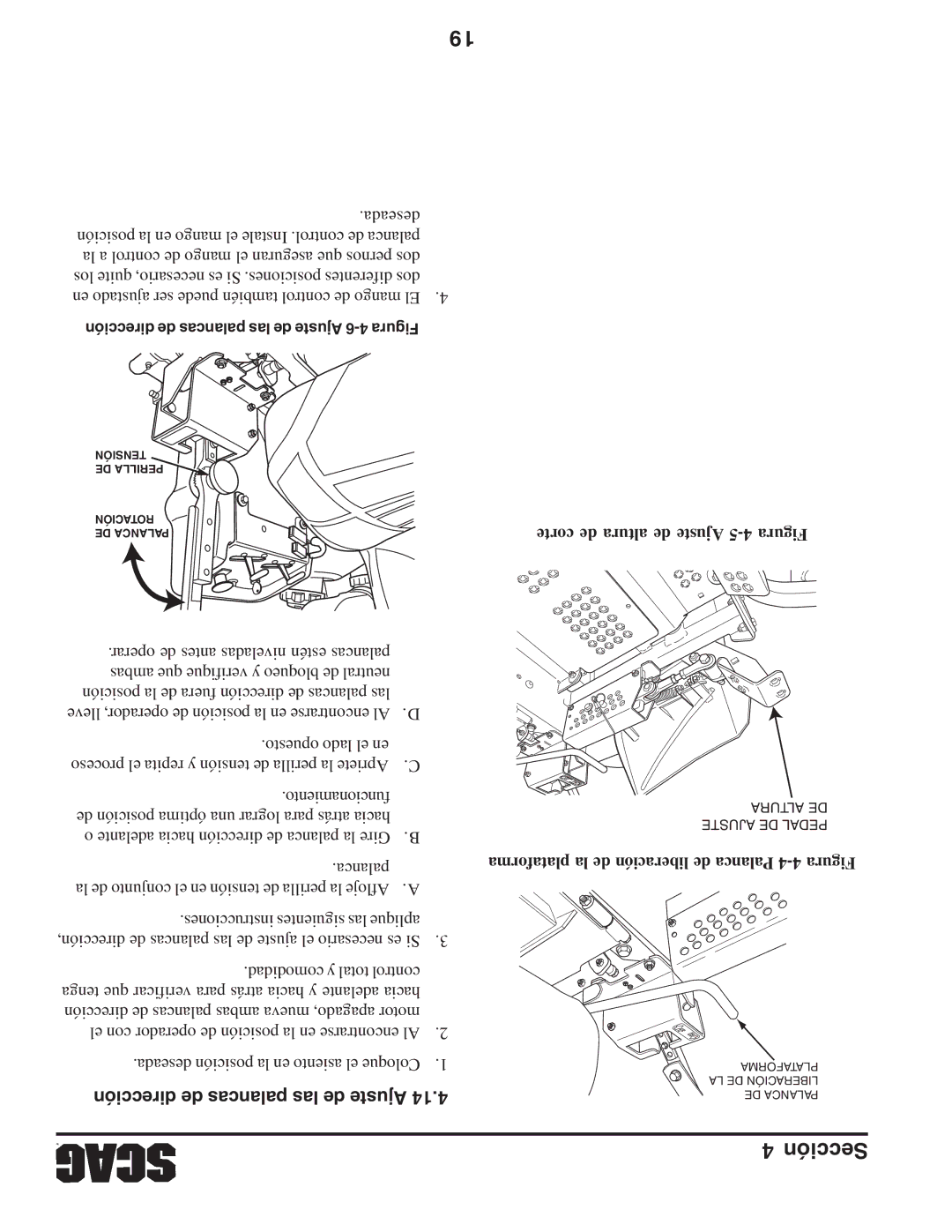 Briggs & Stratton SZC Dirección de palancas las de Ajuste, Plataforma la de liberación de Palanca 4-4 Figura 