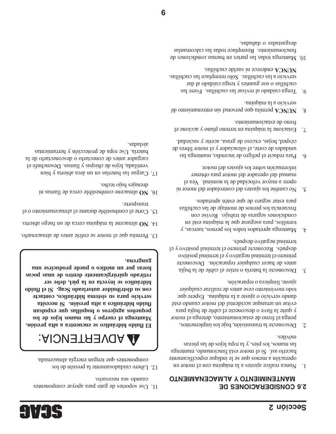 Briggs & Stratton SZC operating instructions Almacenamiento Y Mantenimiento DE Consideraciones 