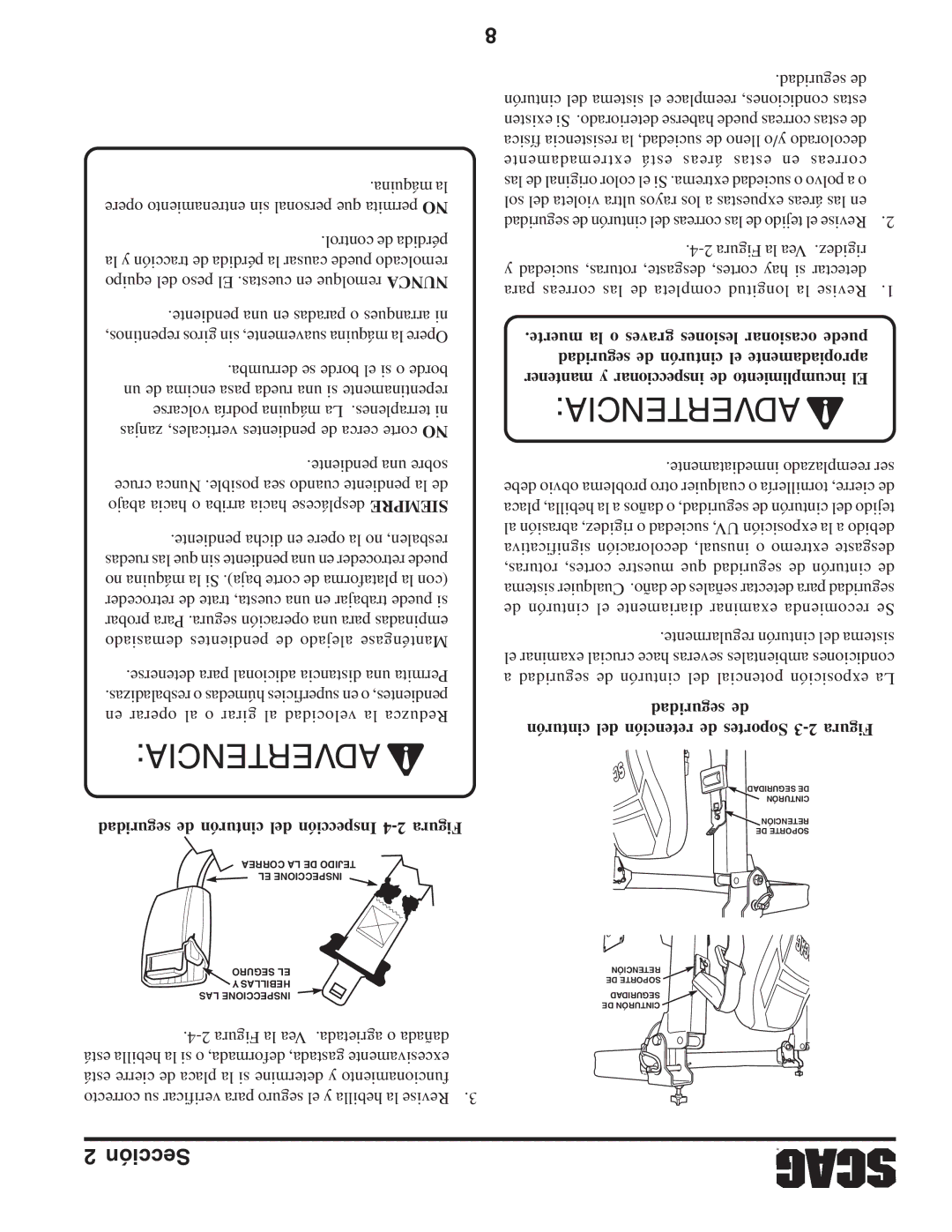 Briggs & Stratton SZC operating instructions Seguridad de cinturón del Inspección 4-2 Figura 