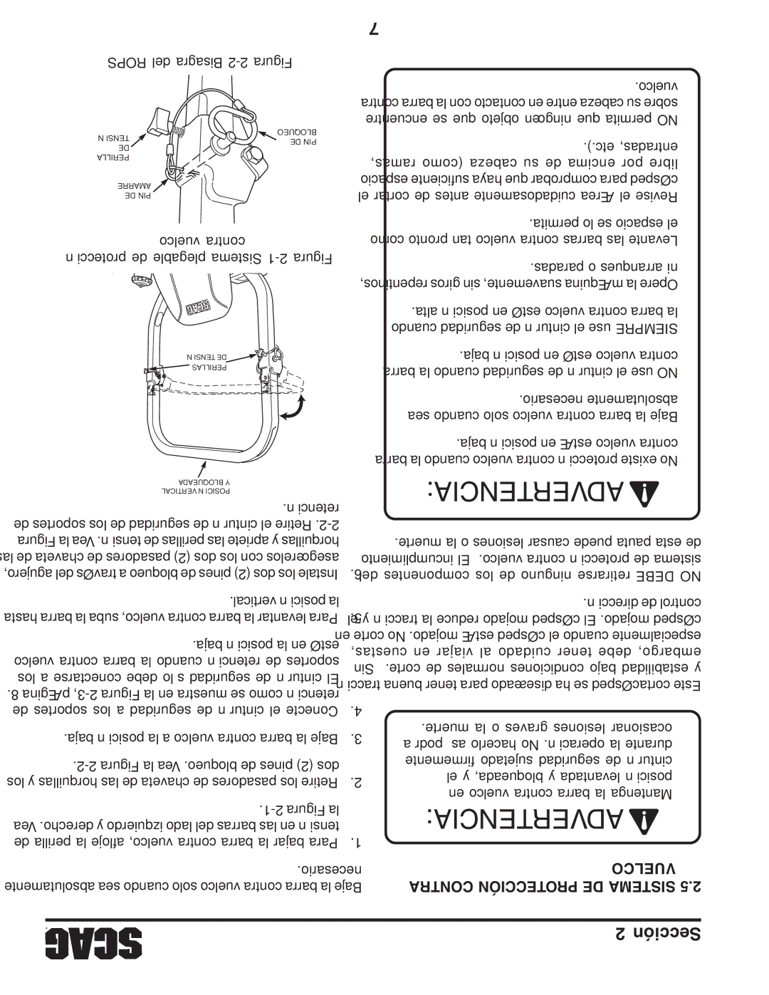 Briggs & Stratton SZC operating instructions Vuelco Contra Protección DE Sistema, Rops del Bisagra 2-2 Figura 