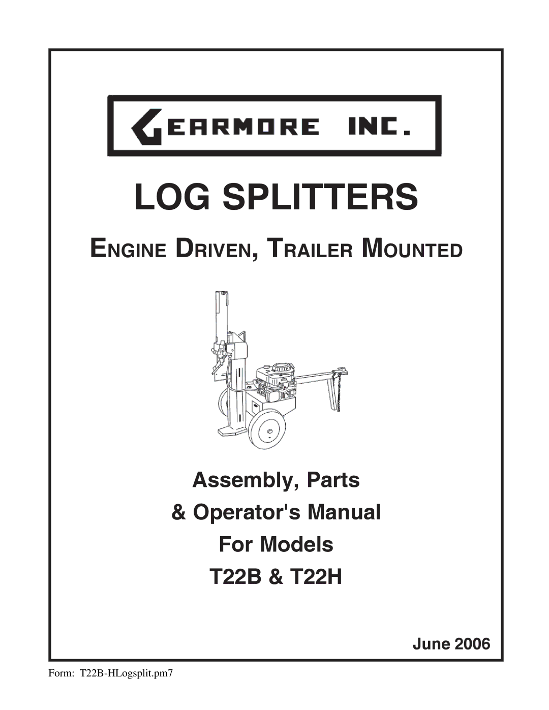 Briggs & Stratton T22B & T22H manual LOG Splitters 