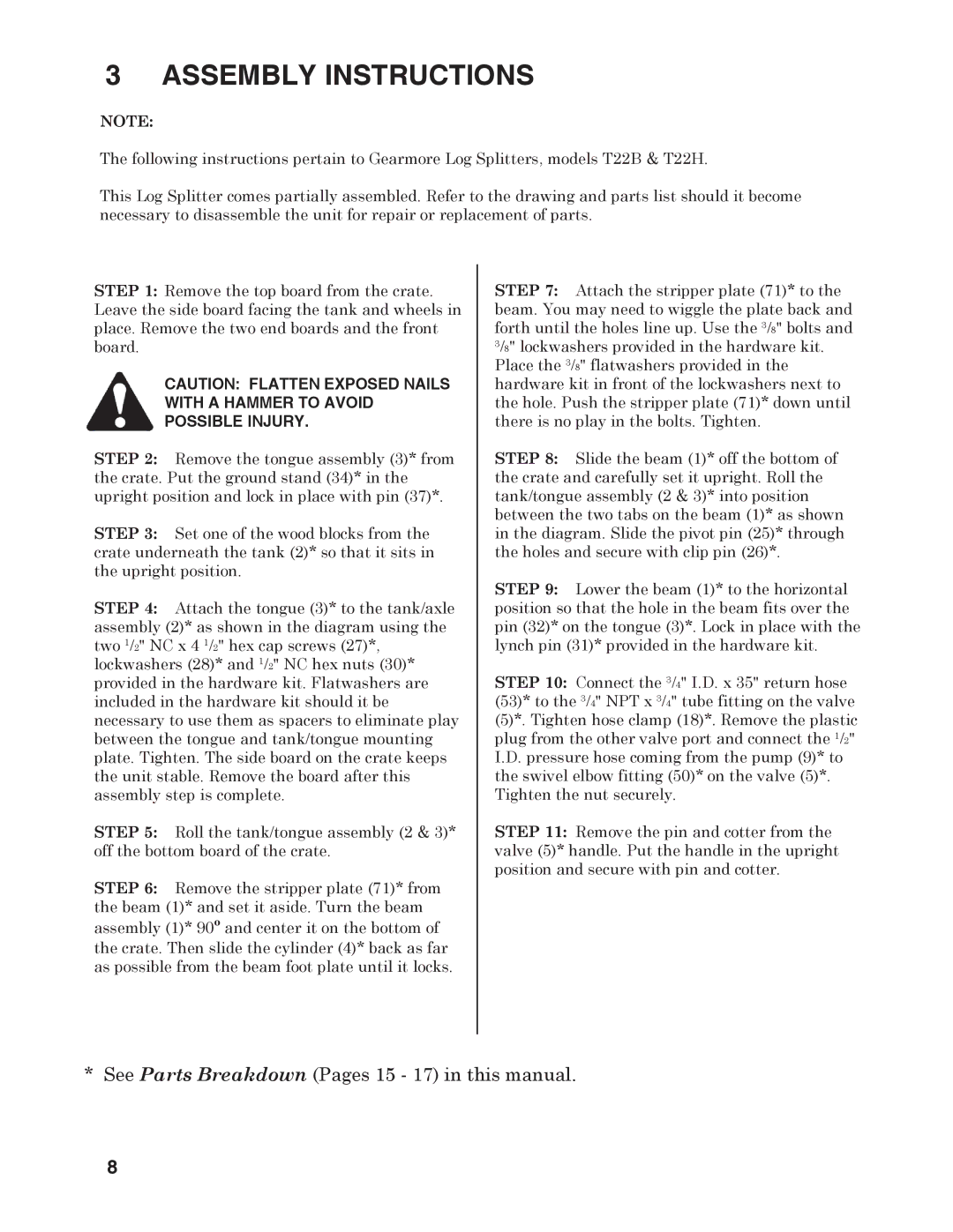 Briggs & Stratton T22B & T22H manual Assembly Instructions 