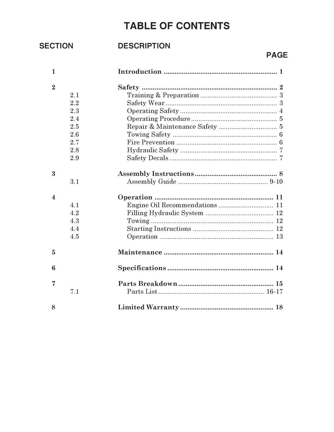 Briggs & Stratton T22B & T22H manual Table of Contents 