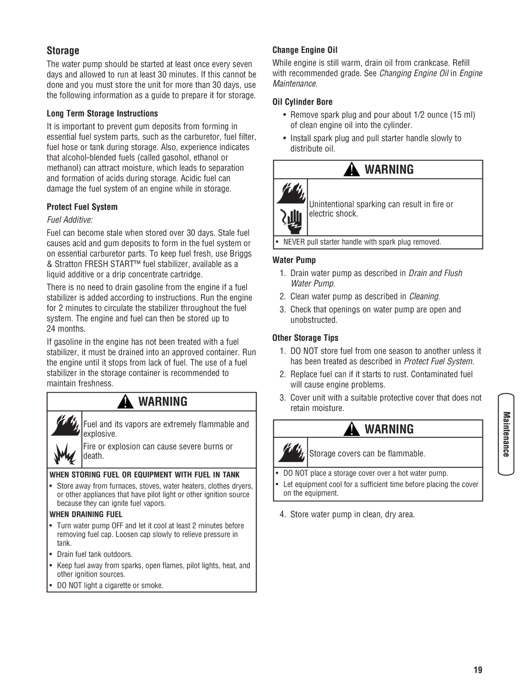 Briggs & Stratton Water Transfer Pump manual Storage 