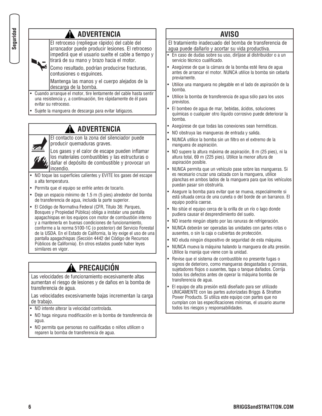 Briggs & Stratton Water Transfer Pump manual Aviso 